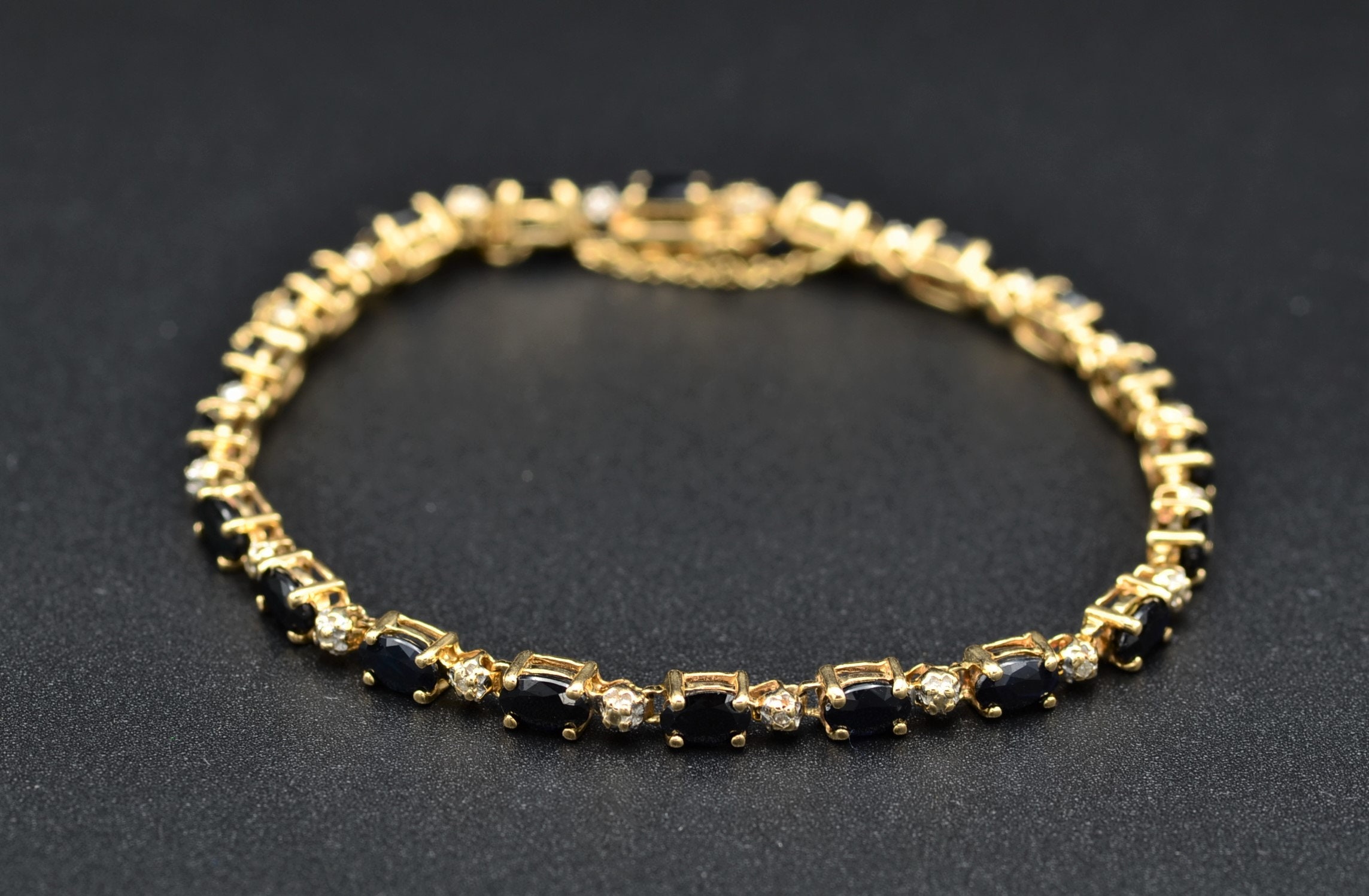 SOLD - The Lorna: Black Sapphire and Diamond Bracelet in Yellow Gold - Image 3