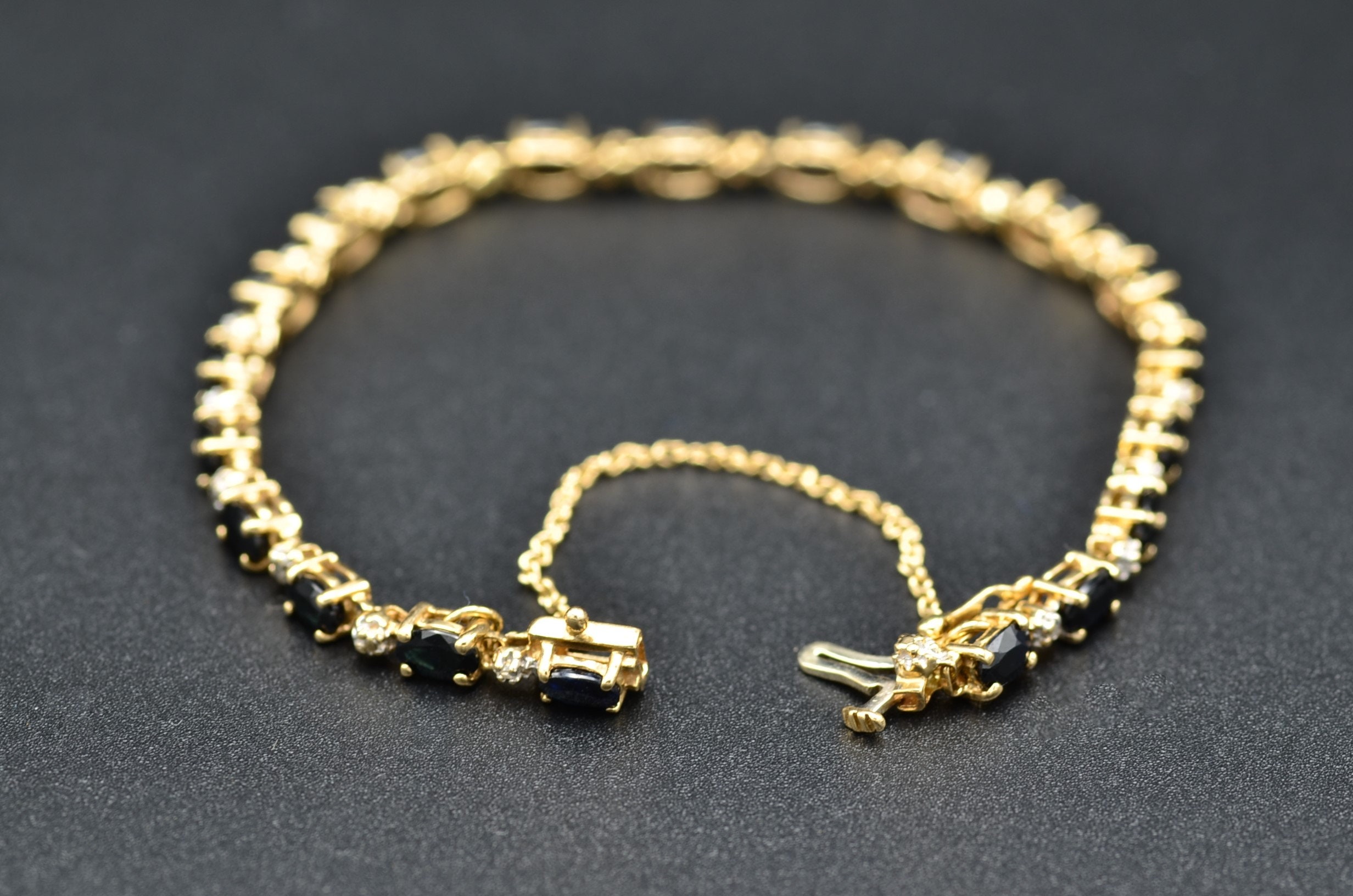 SOLD - The Lorna: Black Sapphire and Diamond Bracelet in Yellow Gold - Image 4
