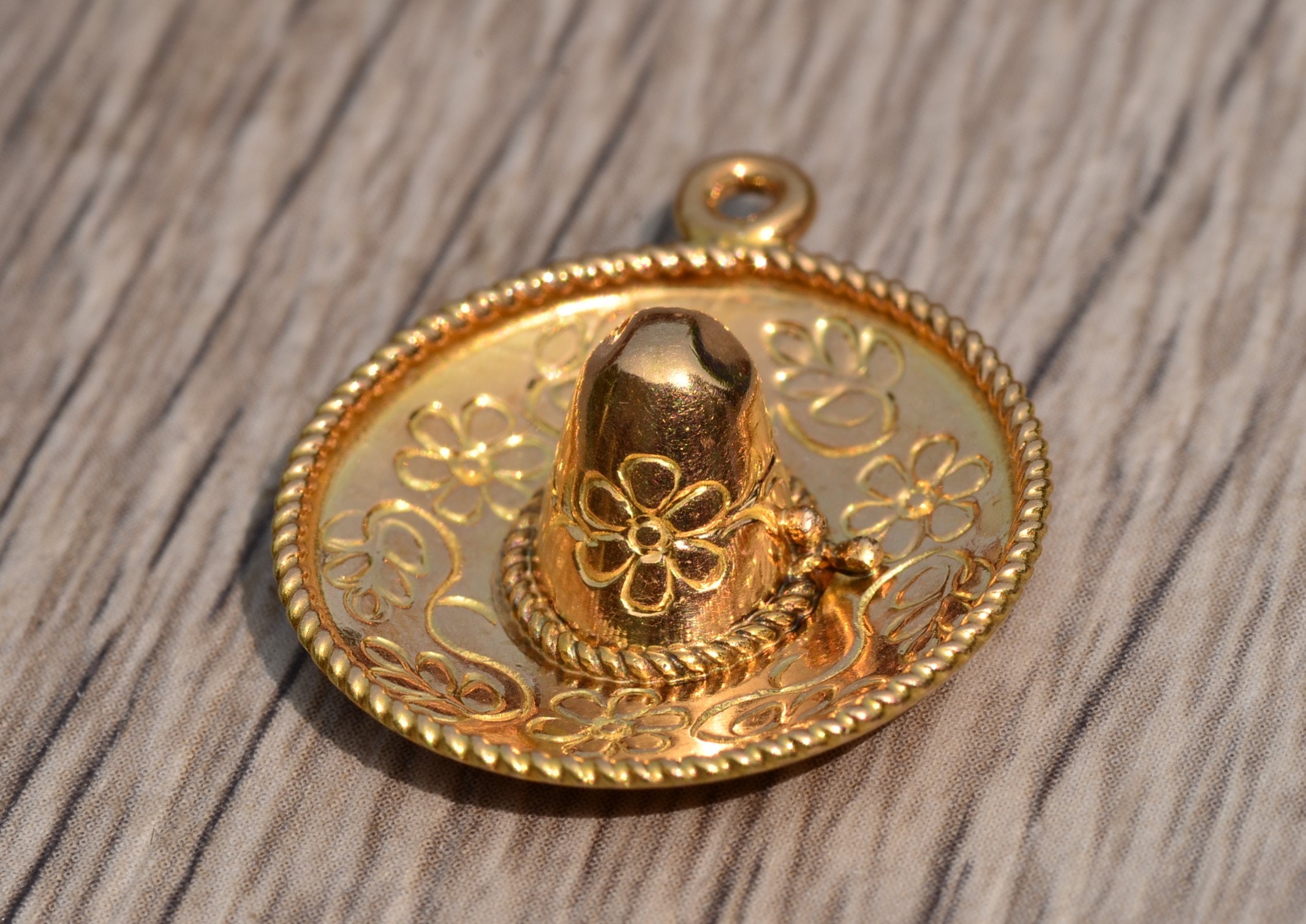 SOLD - The Sombra: Vintage 14 Karat Yellow Gold Sombrero Pendant - Image 3