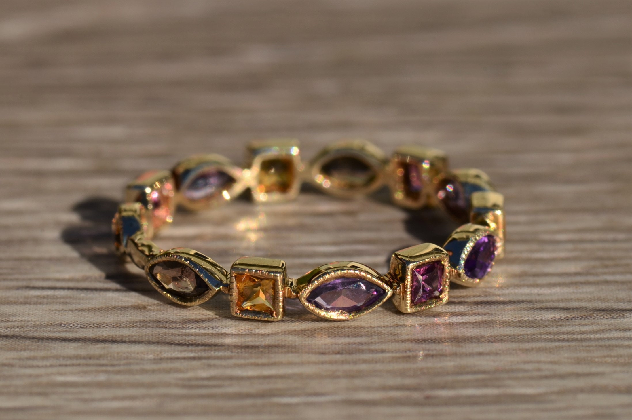 SOLD - The Aaliyah: Ladies Gold Multi-Gem Eternity Band - Image 3