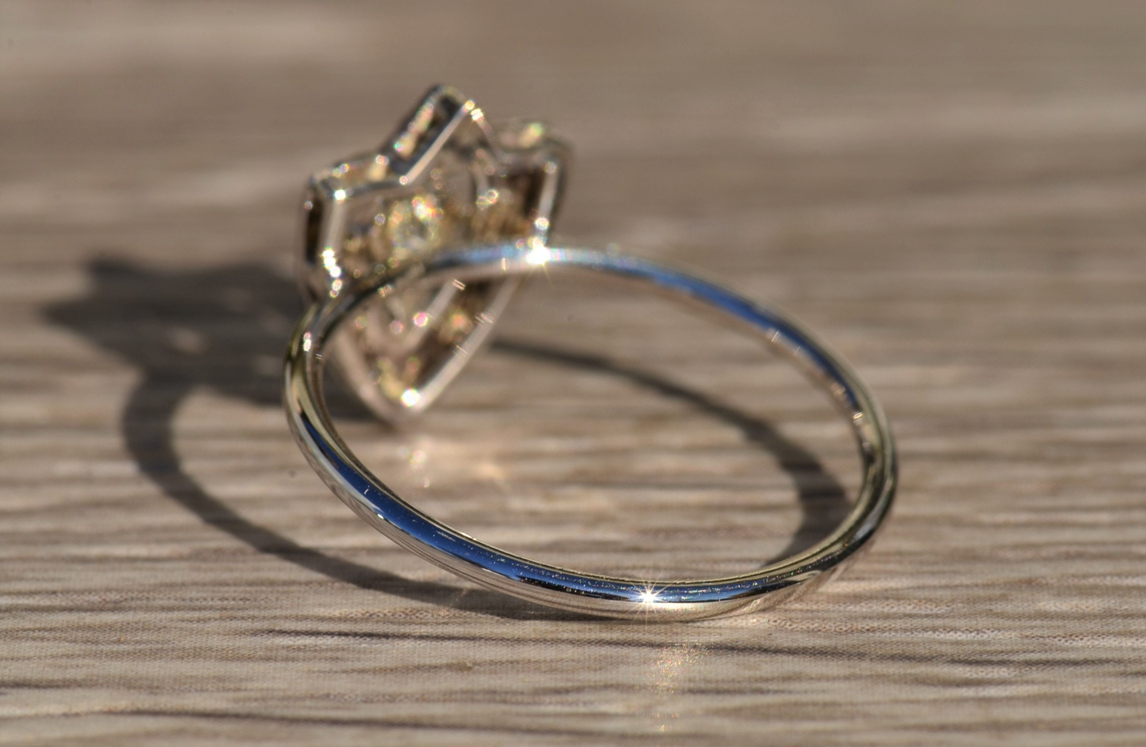SOLD - The Audrina: Unique Antique White Gold and Diamond Shield Ring - Image 3