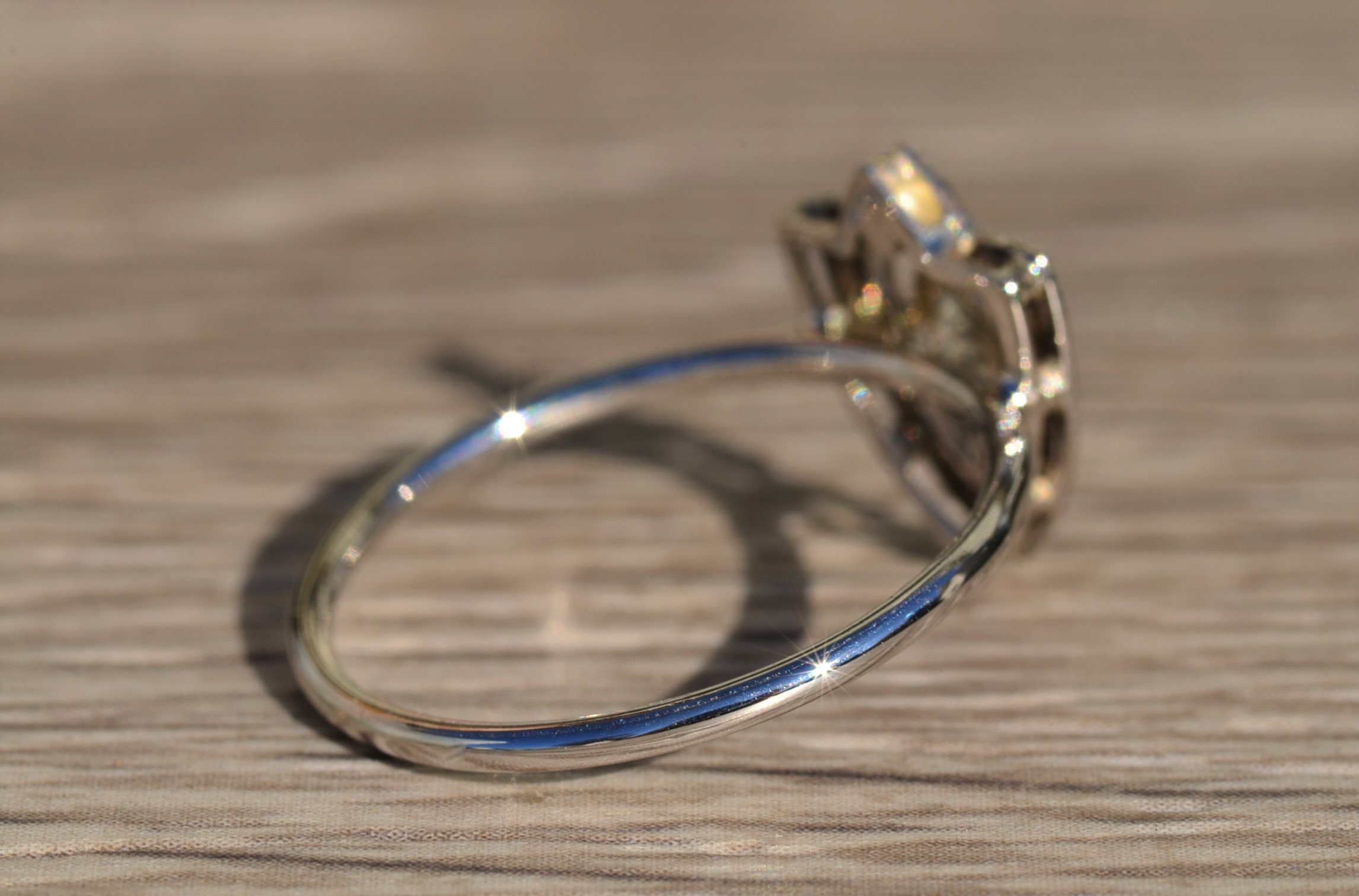 SOLD - The Audrina: Unique Antique White Gold and Diamond Shield Ring - Image 4