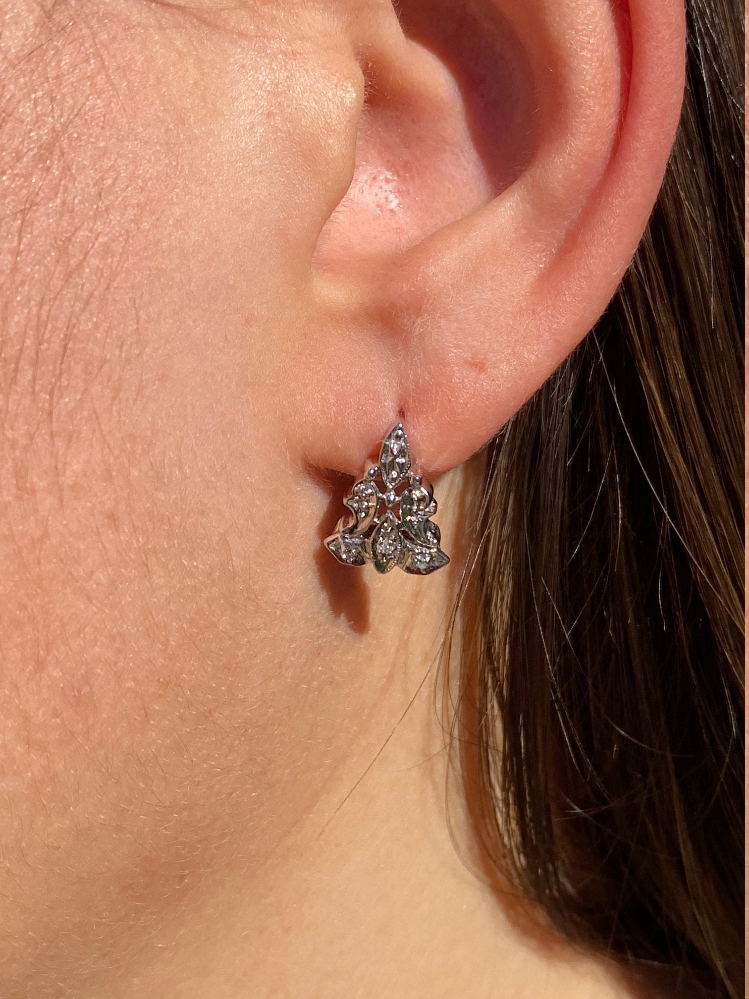 SOLD - The Tizlas: Delicate Antique Platinum and Diamond Drop Earrings - Image 6