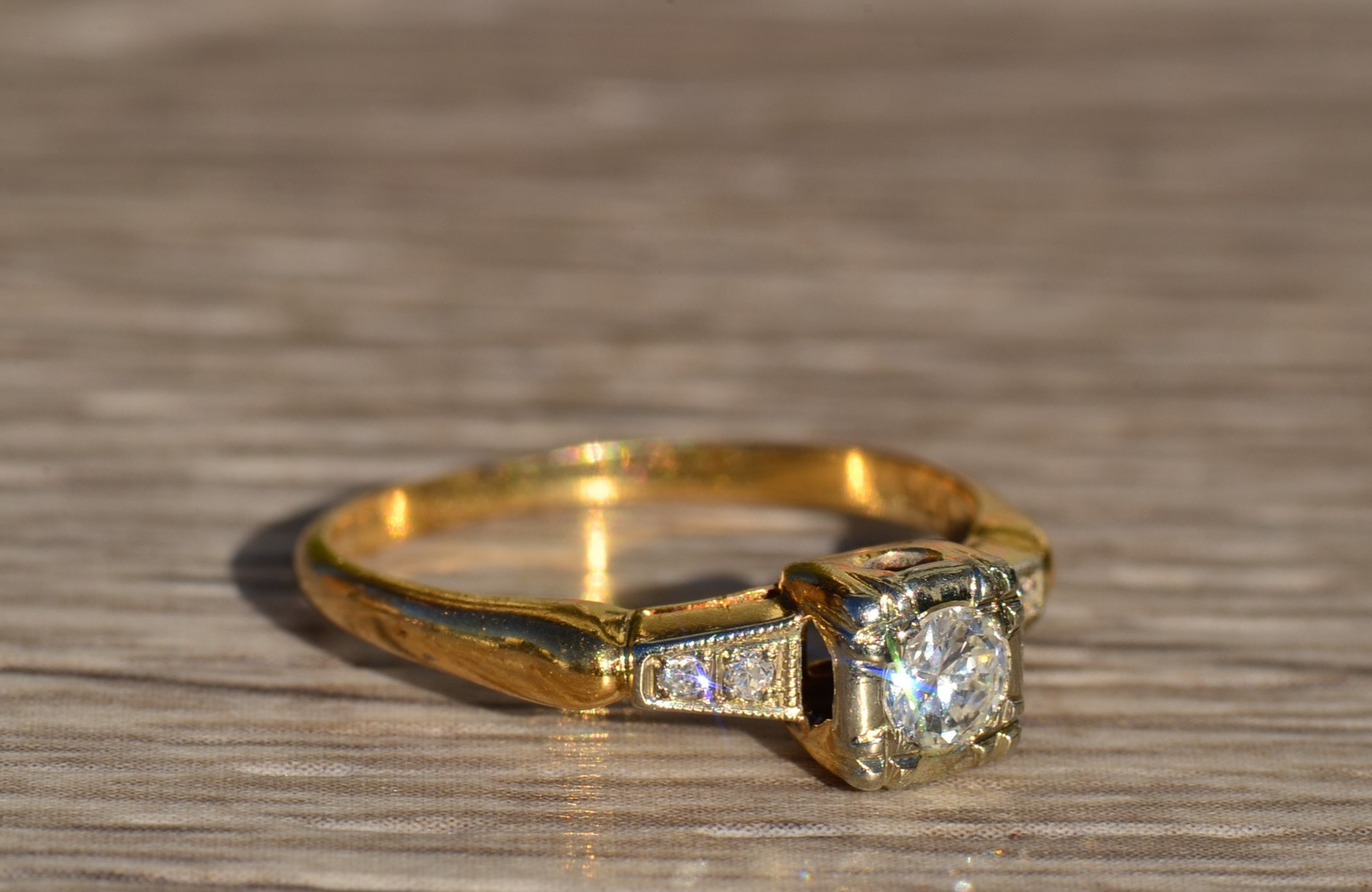 SOLD - The Fallen: Antique Diamond Engagement Ring in Yellow Gold - Image 5
