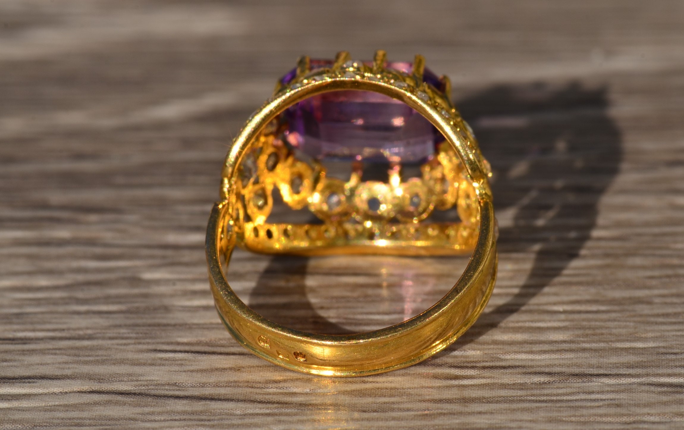 The Florina: Ladies Signed Georgian Amethyst and Diamond Cocktail Ring in 18K Gold - Image 4