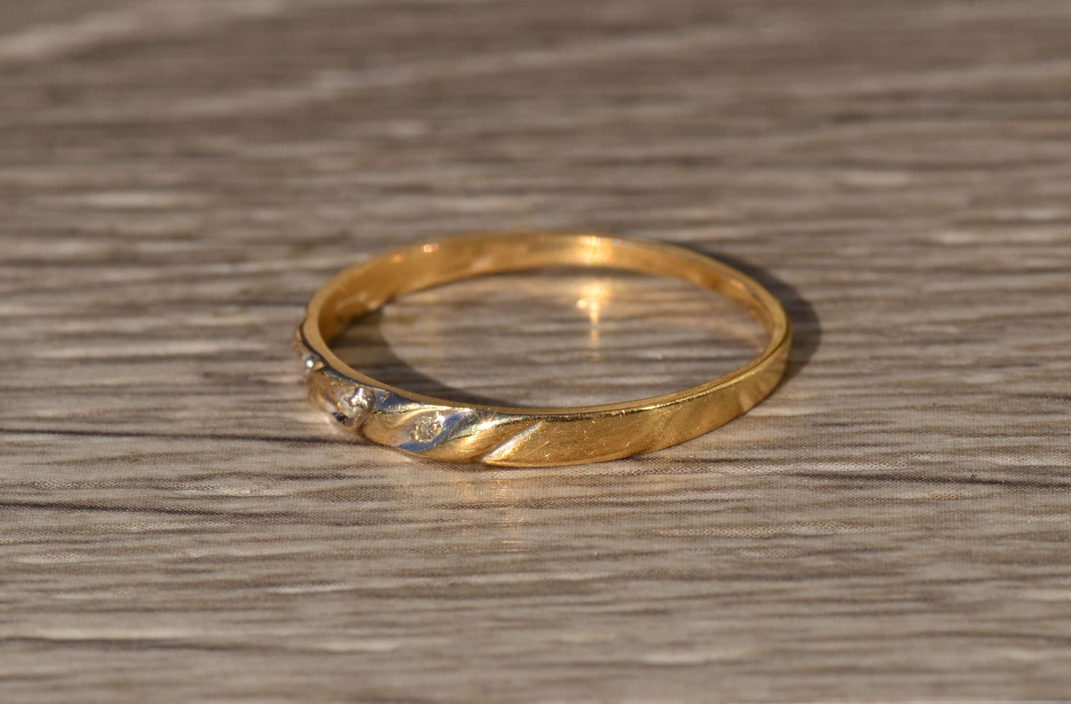 SOLD - The Halin: Men's 14K Gold and Diamond Thin Wedding Band - Image 2