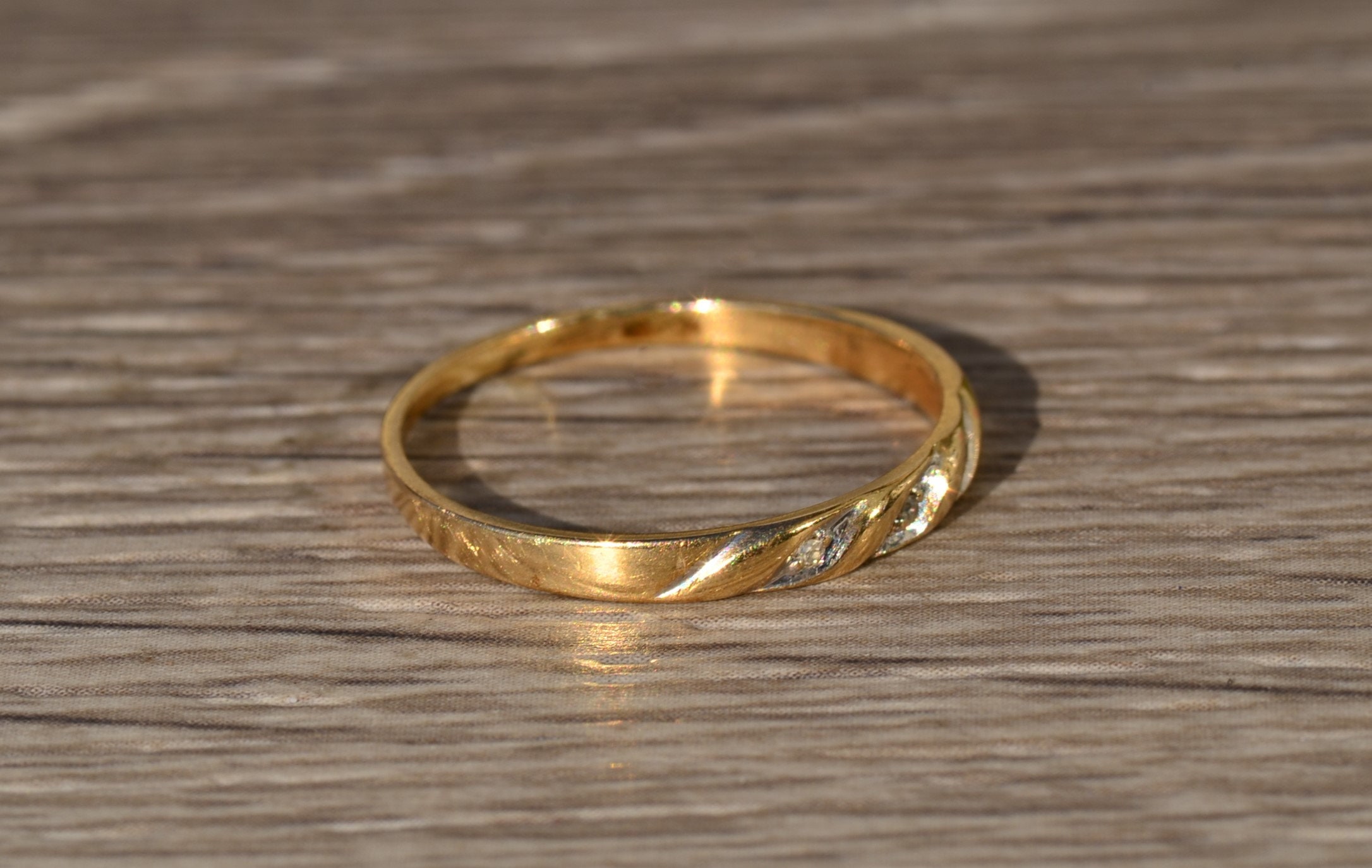 SOLD - The Halin: Men's 14K Gold and Diamond Thin Wedding Band - Image 5