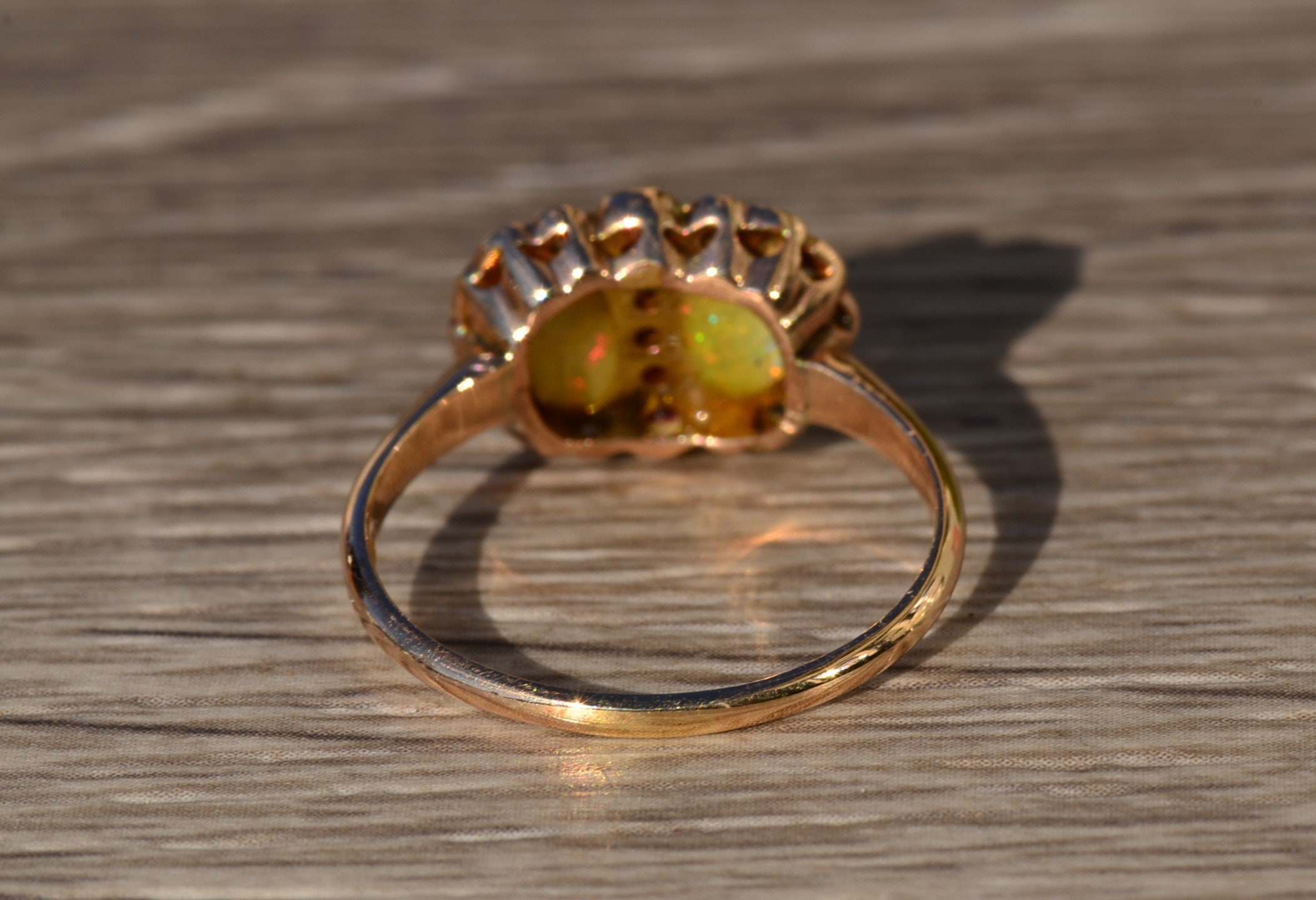 SOLD - The Baffin: Ladies Antique 14K Opal, Ruby and Rose Cut Diamond Ring - Image 4