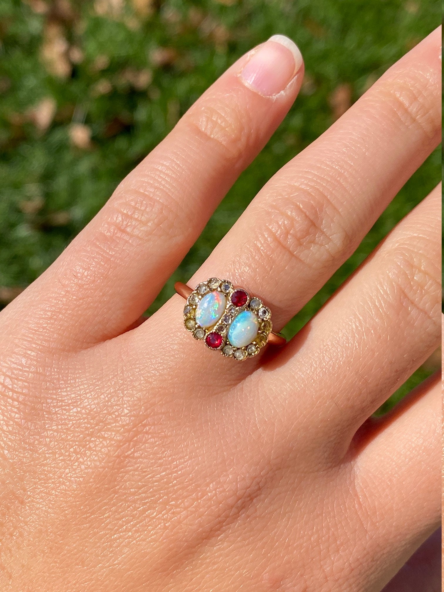SOLD - The Baffin: Ladies Antique 14K Opal, Ruby and Rose Cut Diamond Ring - Image 7