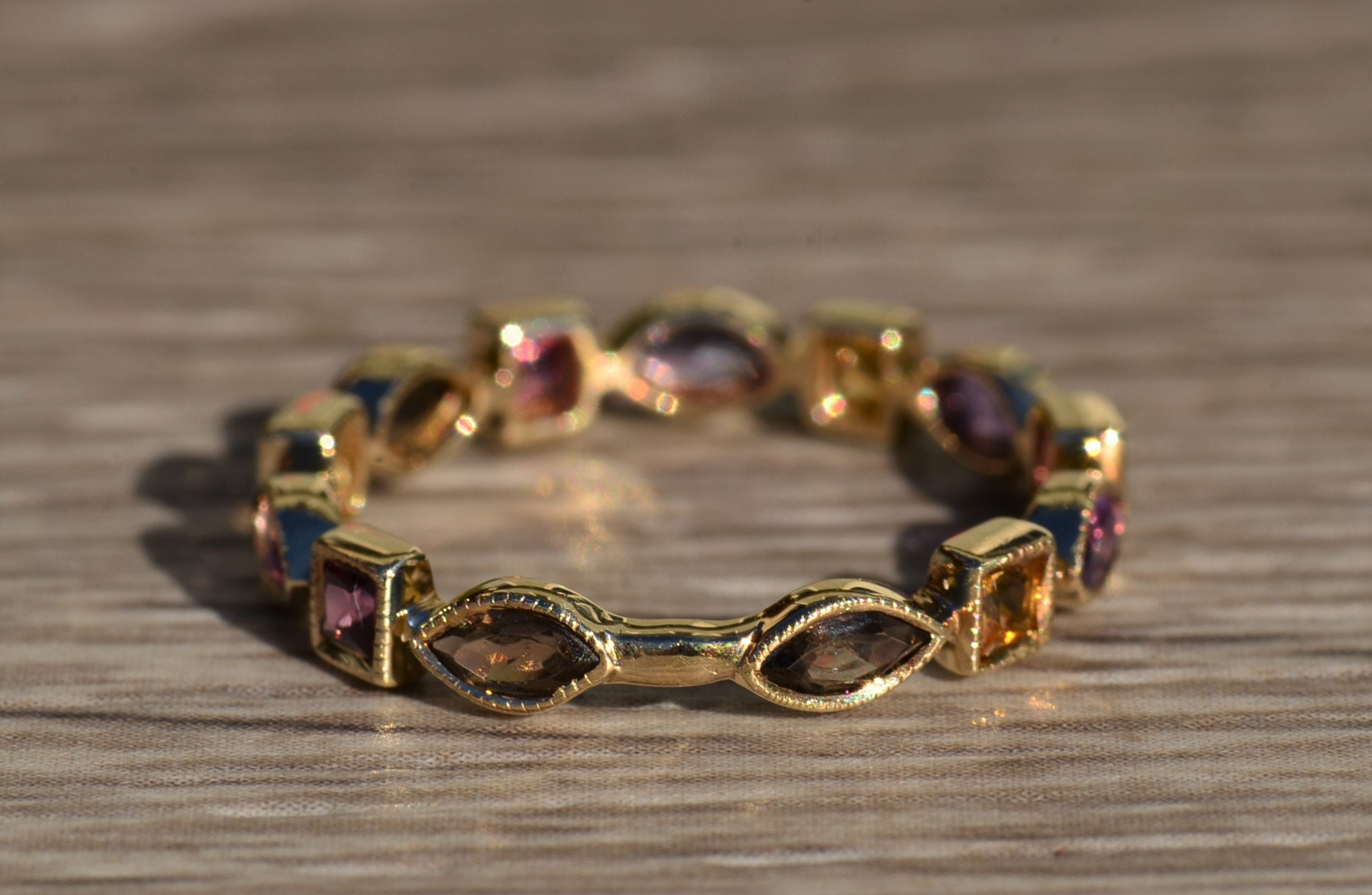 SOLD - The Aaliyah: Ladies Gold Multi-Gem Eternity Band - Image 4