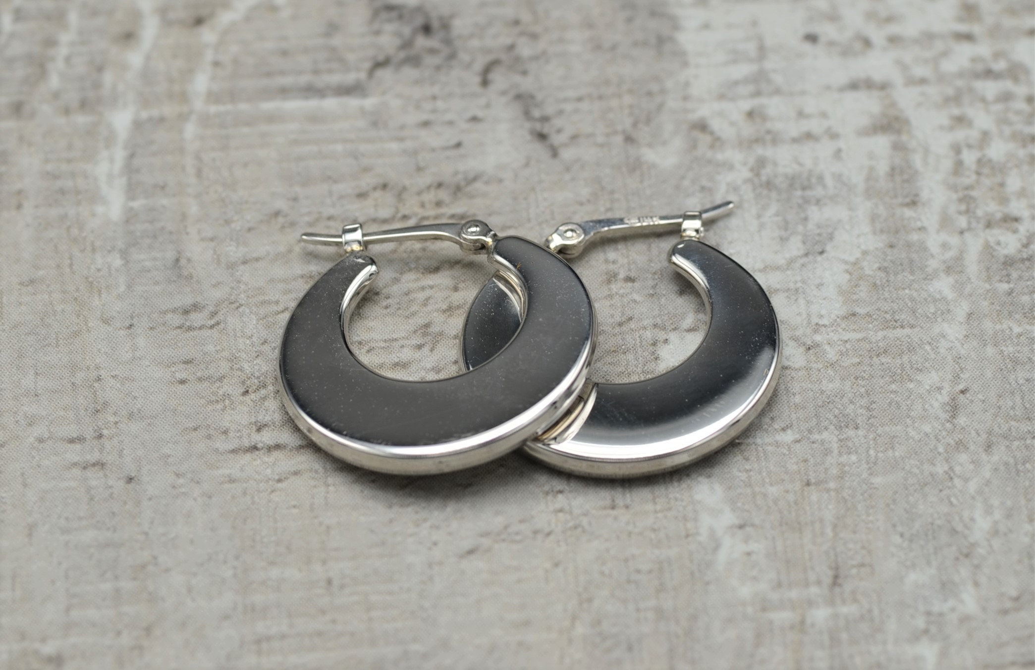 SOLD - The Hydrillas: Classic 14K White Gold Wide Hoop Earrings - Image 2