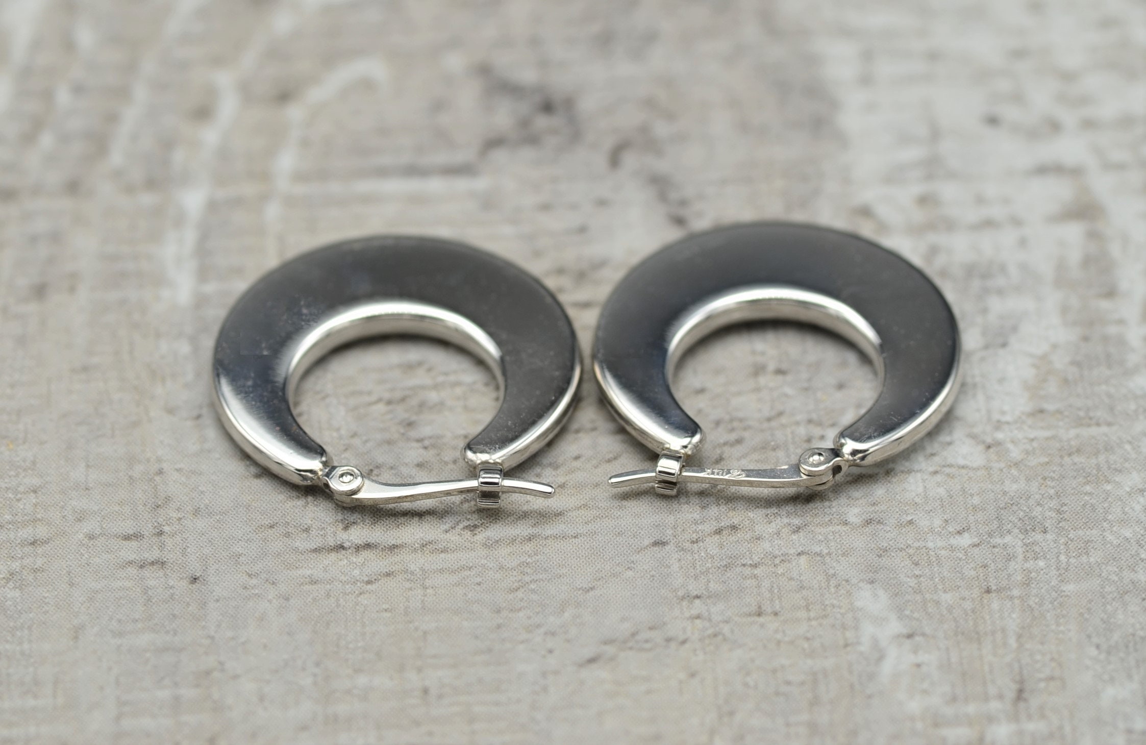 SOLD - The Hydrillas: Classic 14K White Gold Wide Hoop Earrings - Image 3
