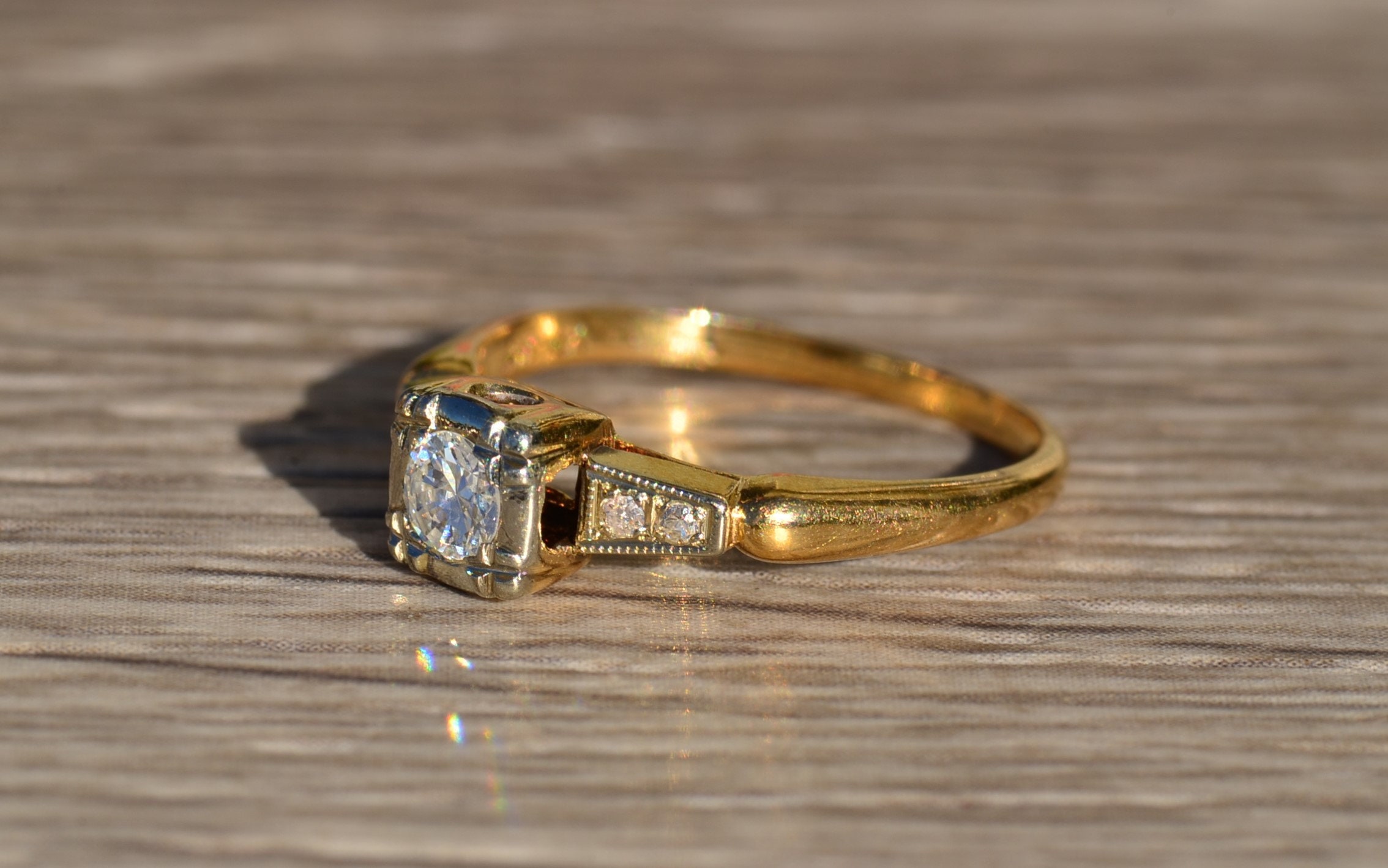 SOLD - The Fallen: Antique Diamond Engagement Ring in Yellow Gold - Image 2