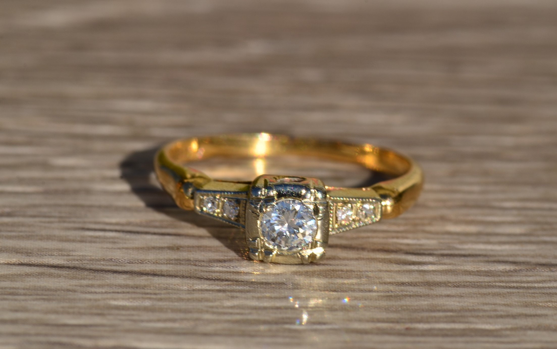 SOLD - The Fallen: Antique Diamond Engagement Ring in Yellow Gold - Image 6