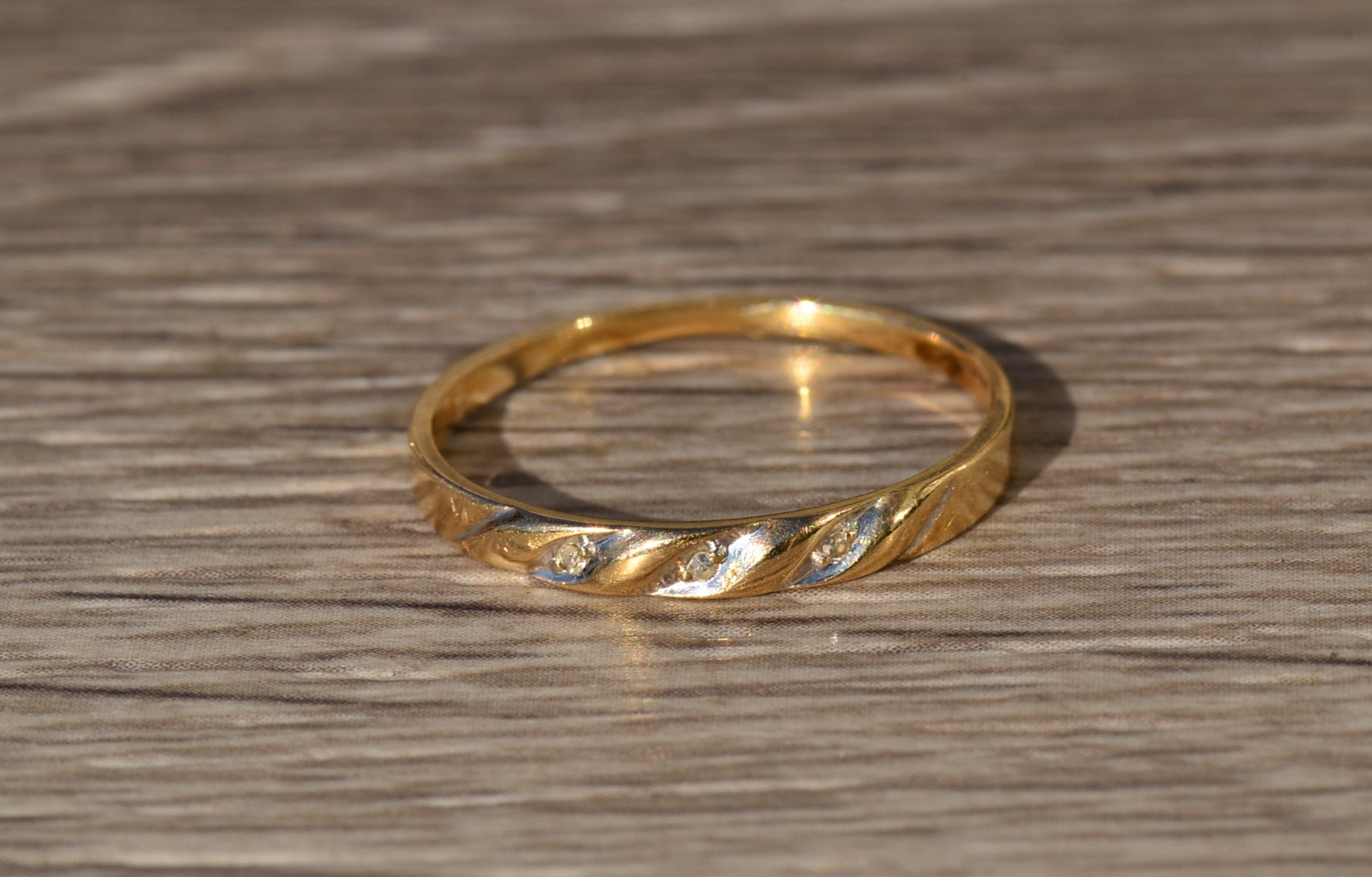 SOLD - The Halin: Men's 14K Gold and Diamond Thin Wedding Band - Image 6