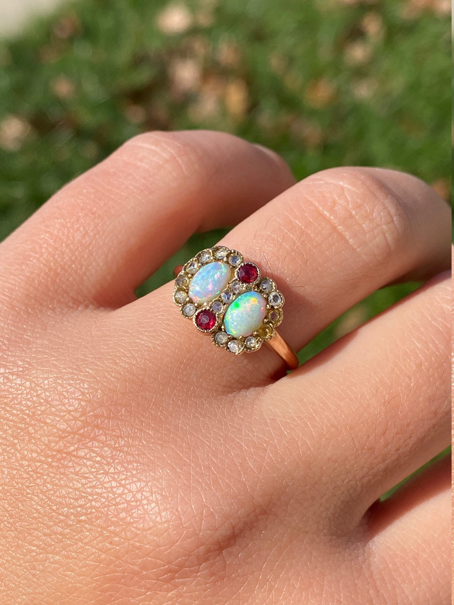 SOLD - The Baffin: Ladies Antique 14K Opal, Ruby and Rose Cut Diamond Ring - Image 8