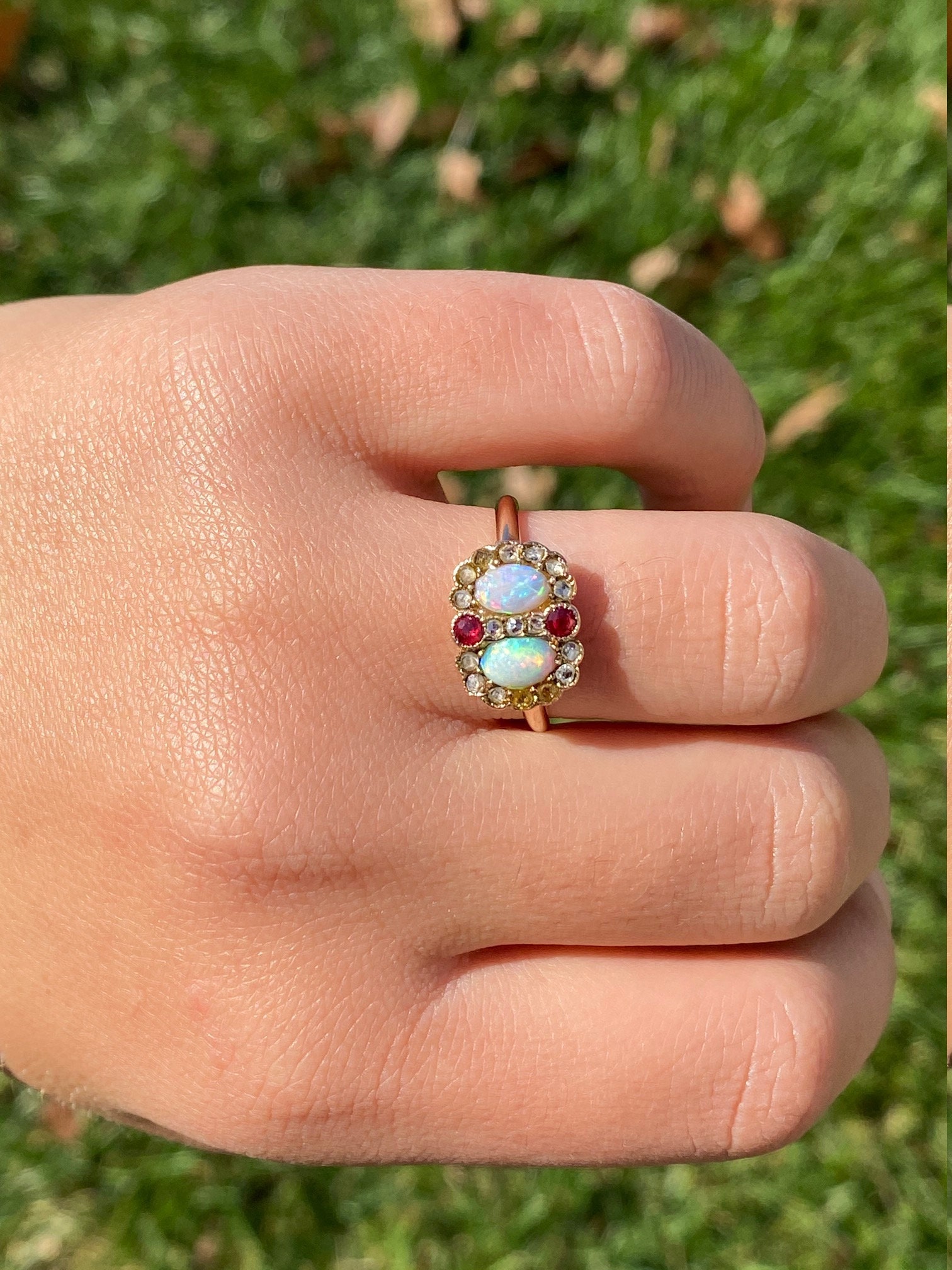 SOLD - The Baffin: Ladies Antique 14K Opal, Ruby and Rose Cut Diamond Ring - Image 9