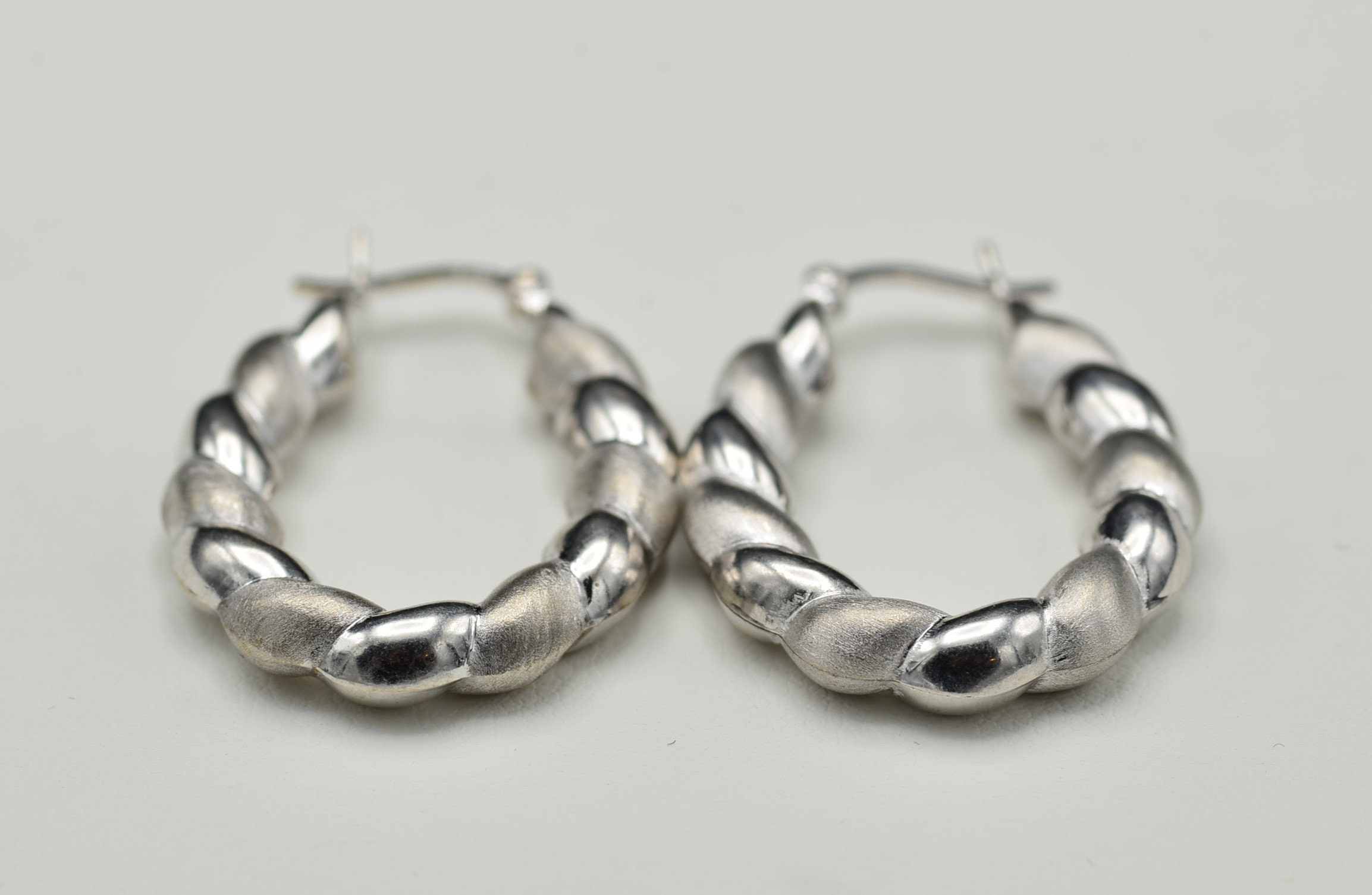 SOLD - The Finlays: Ladies 14K White Gold Polished and Brushed Hoop Earrings