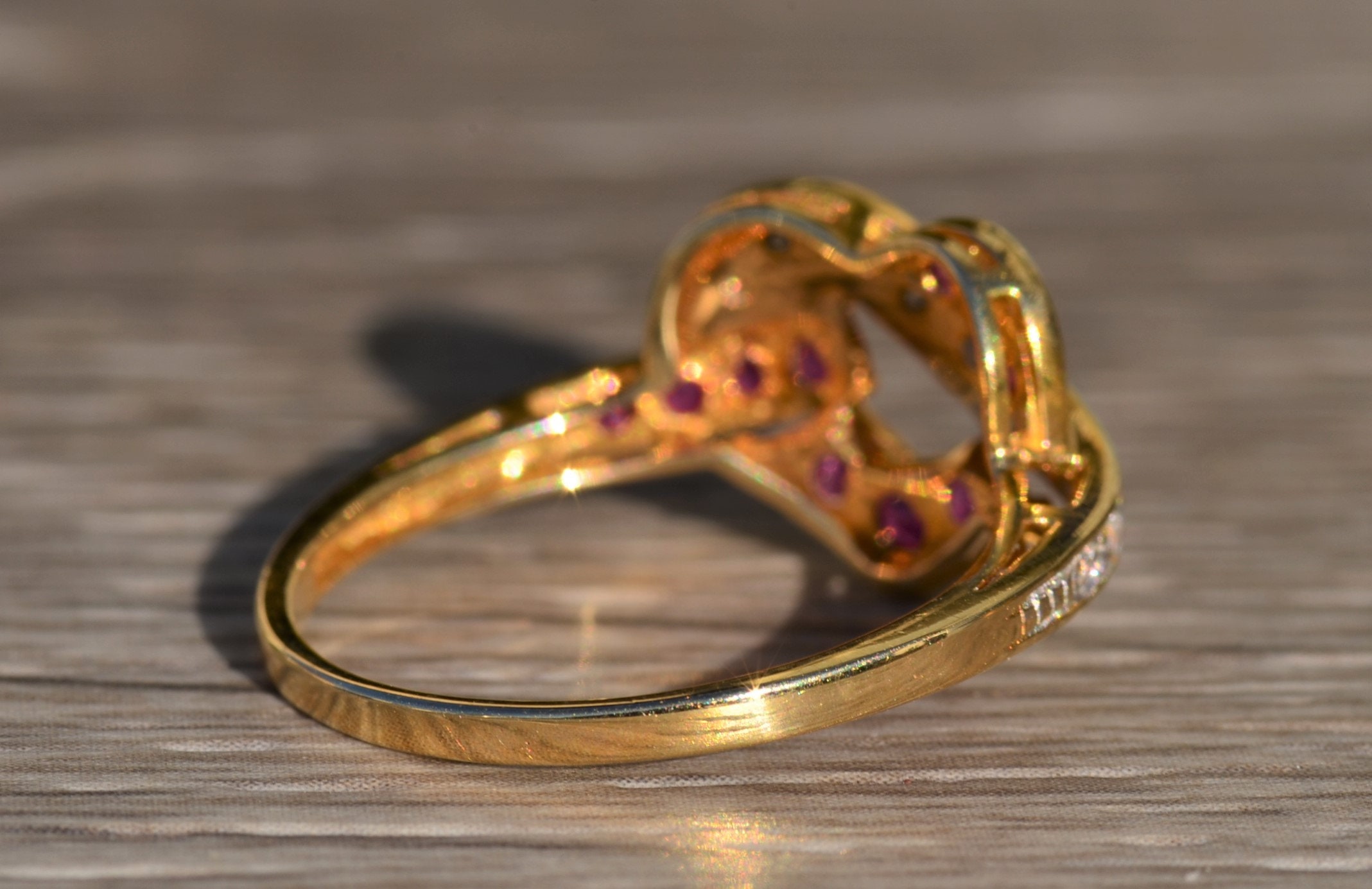 SOLD - The Rhodri: Ladies 14K Gold Bypass Heart Ring set with Rubies and Diamonds - Image 4