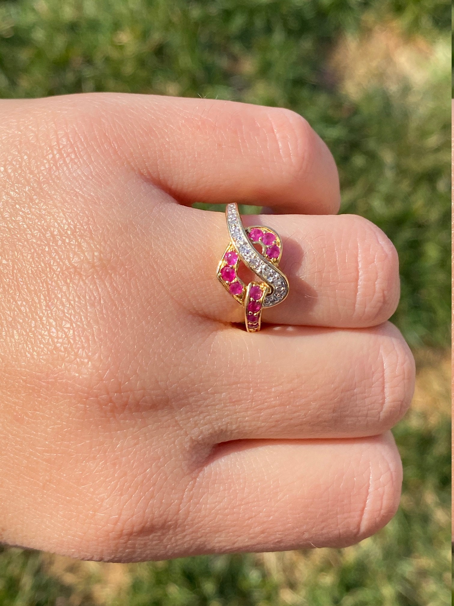 SOLD - The Rhodri: Ladies 14K Gold Bypass Heart Ring set with Rubies and Diamonds - Image 8