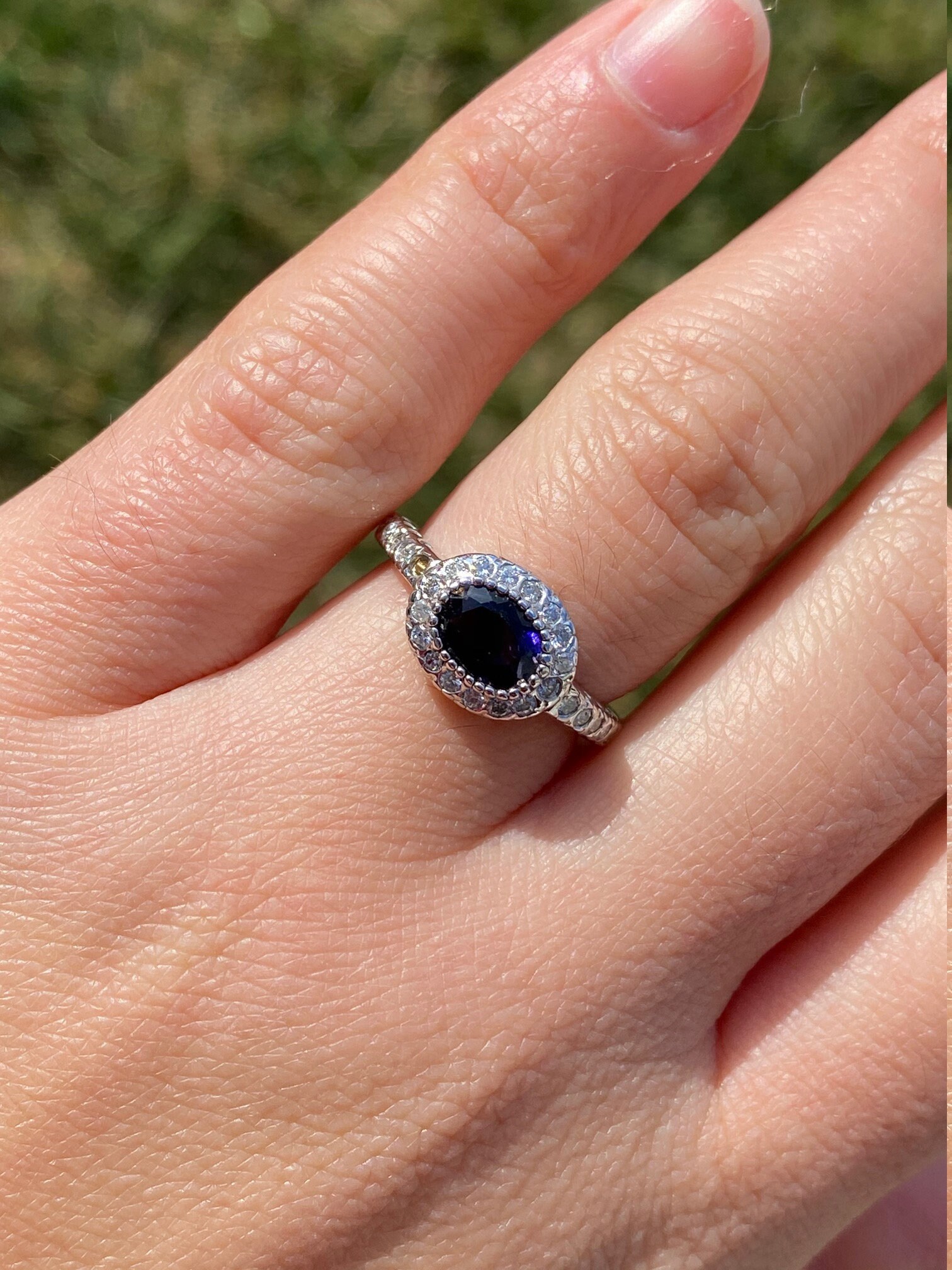 The Circe: Ladies Iolite and Diamond Halo Ring in 14K - Image 7