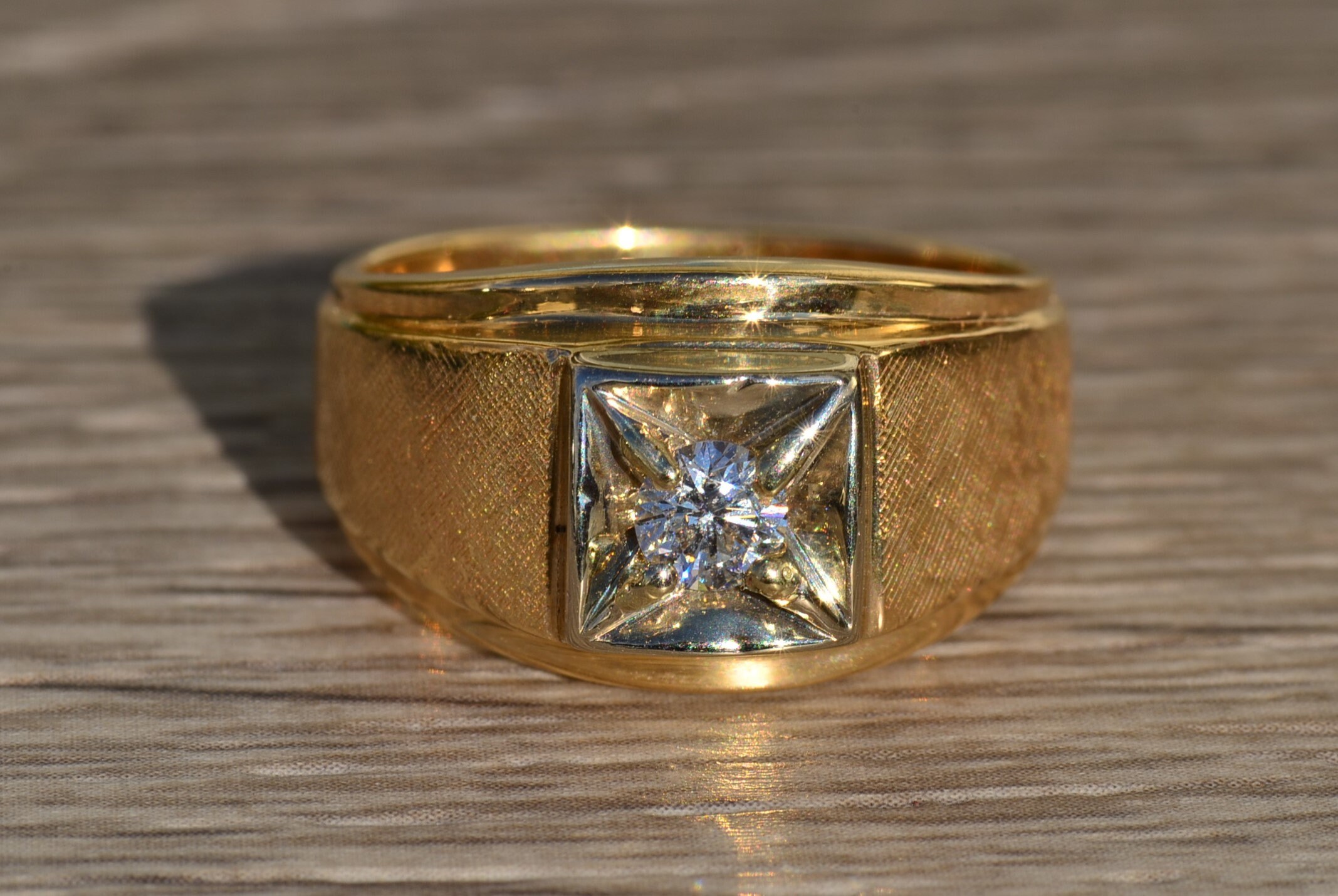 SOLD - The Hadria: Gentleman's Vintage Diamond Ring in 14K Yellow Gold - Image 5