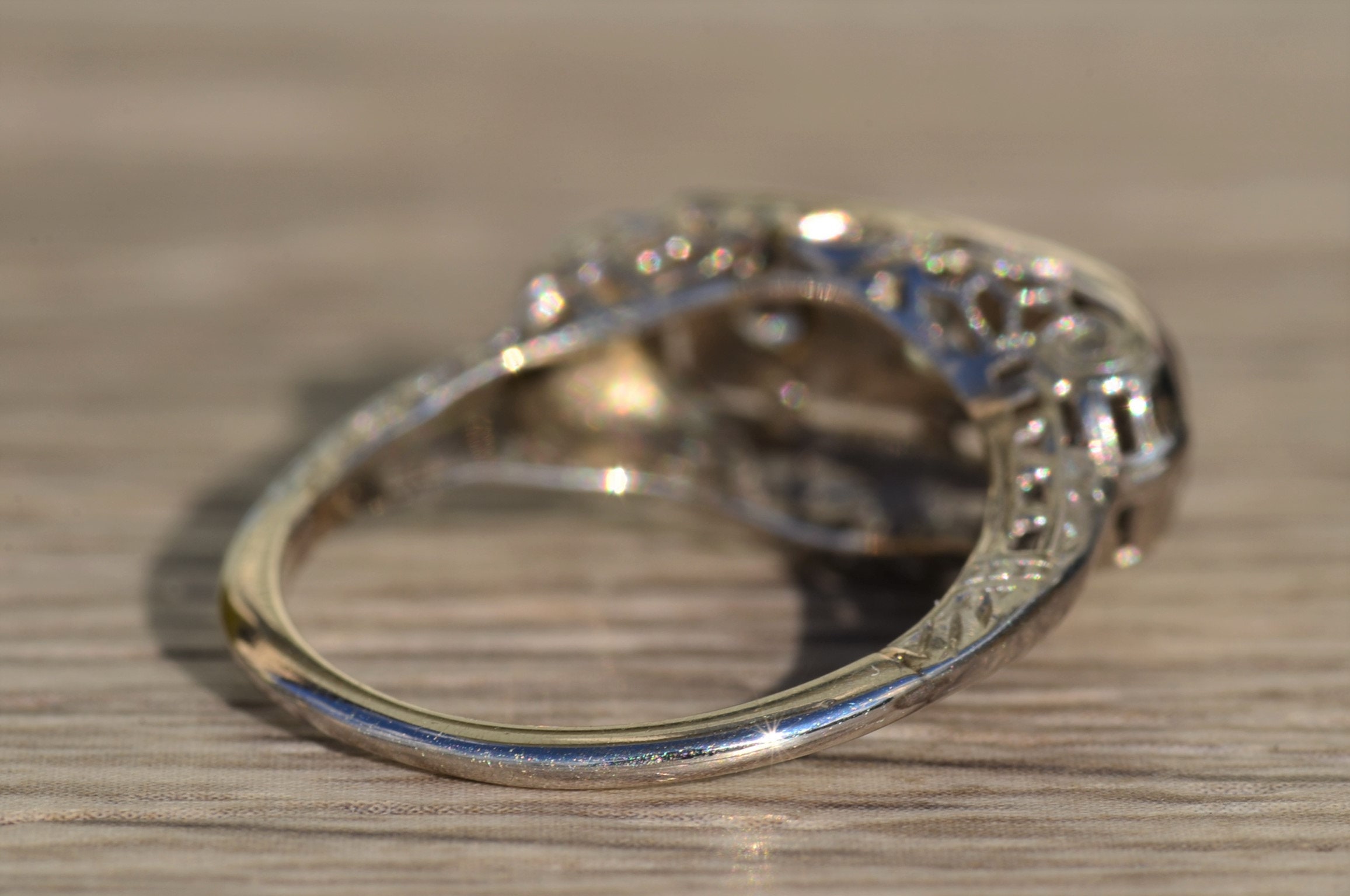 The Kalare: Antique Ladies Three Diamond Ring in 14K White Gold - Image 4