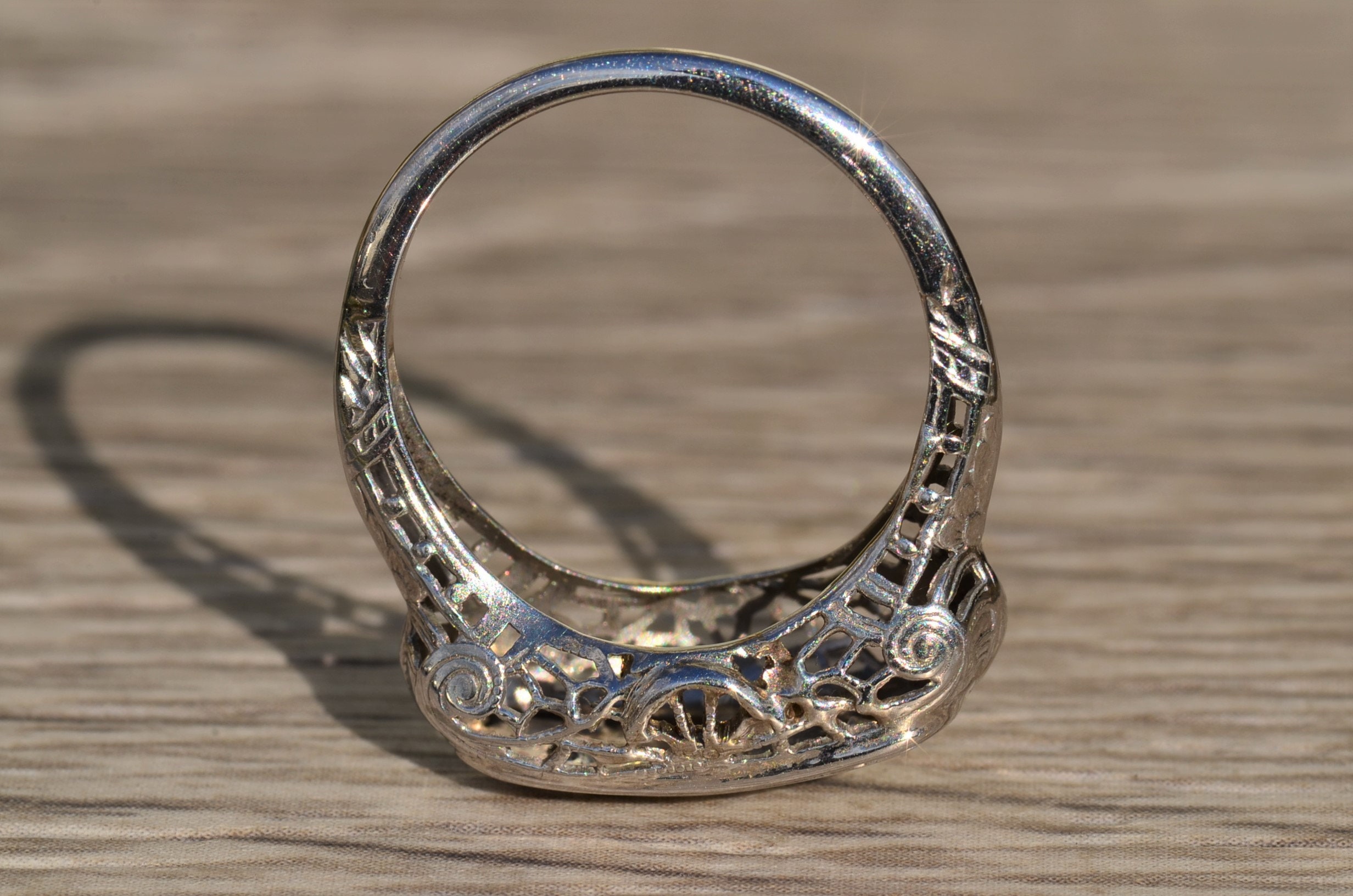 The Kalare: Antique Ladies Three Diamond Ring in 14K White Gold - Image 7