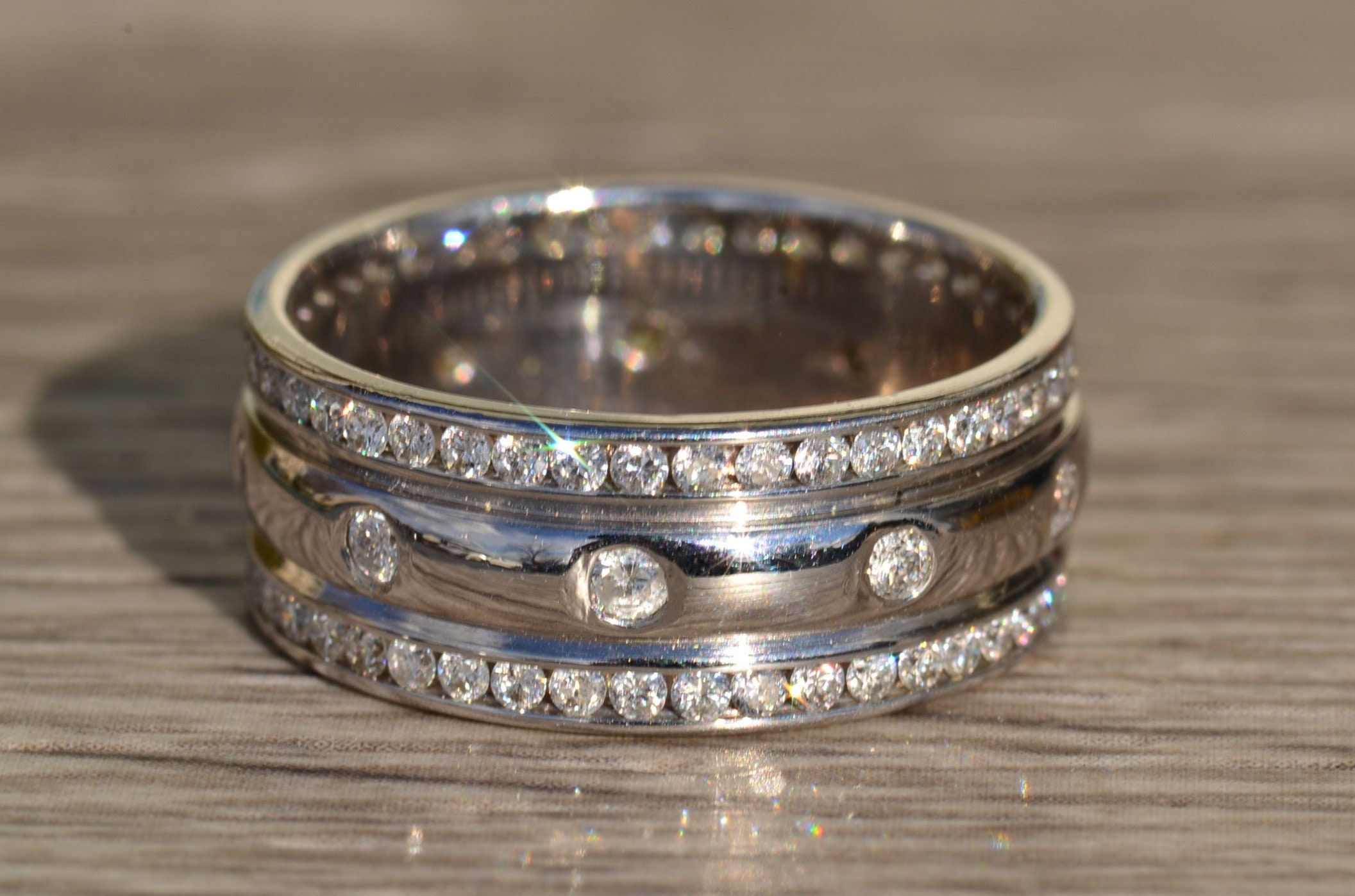 The Irida: Ladies 14K Wide Diamond Eternity Band - Image 3