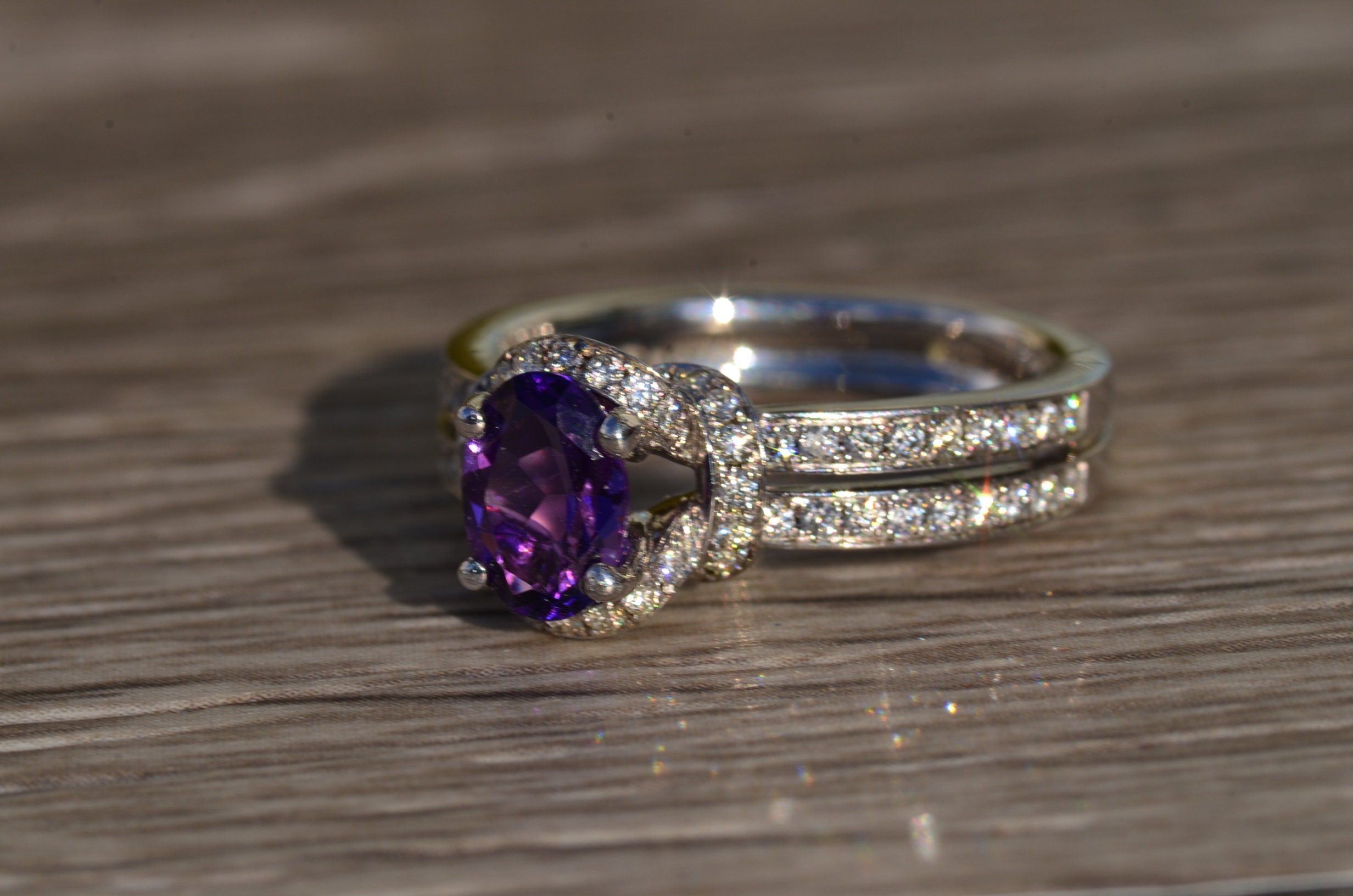 The Keltie: Ladies Signed Hearts on Fire Amethyst and Diamond Engagement Ring - Image 2