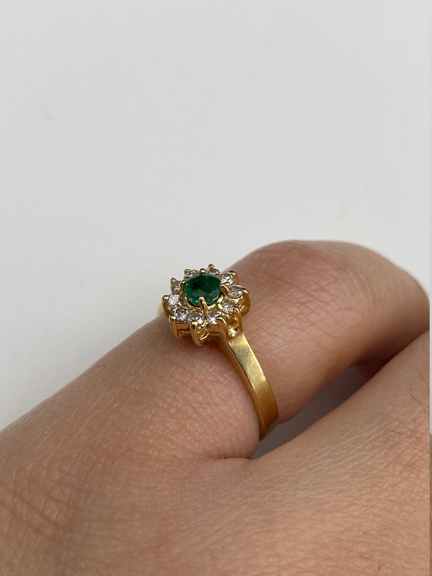 SOLD - The Fidella: Ladies 14K Emerald and Diamond Halo Ring - Image 8