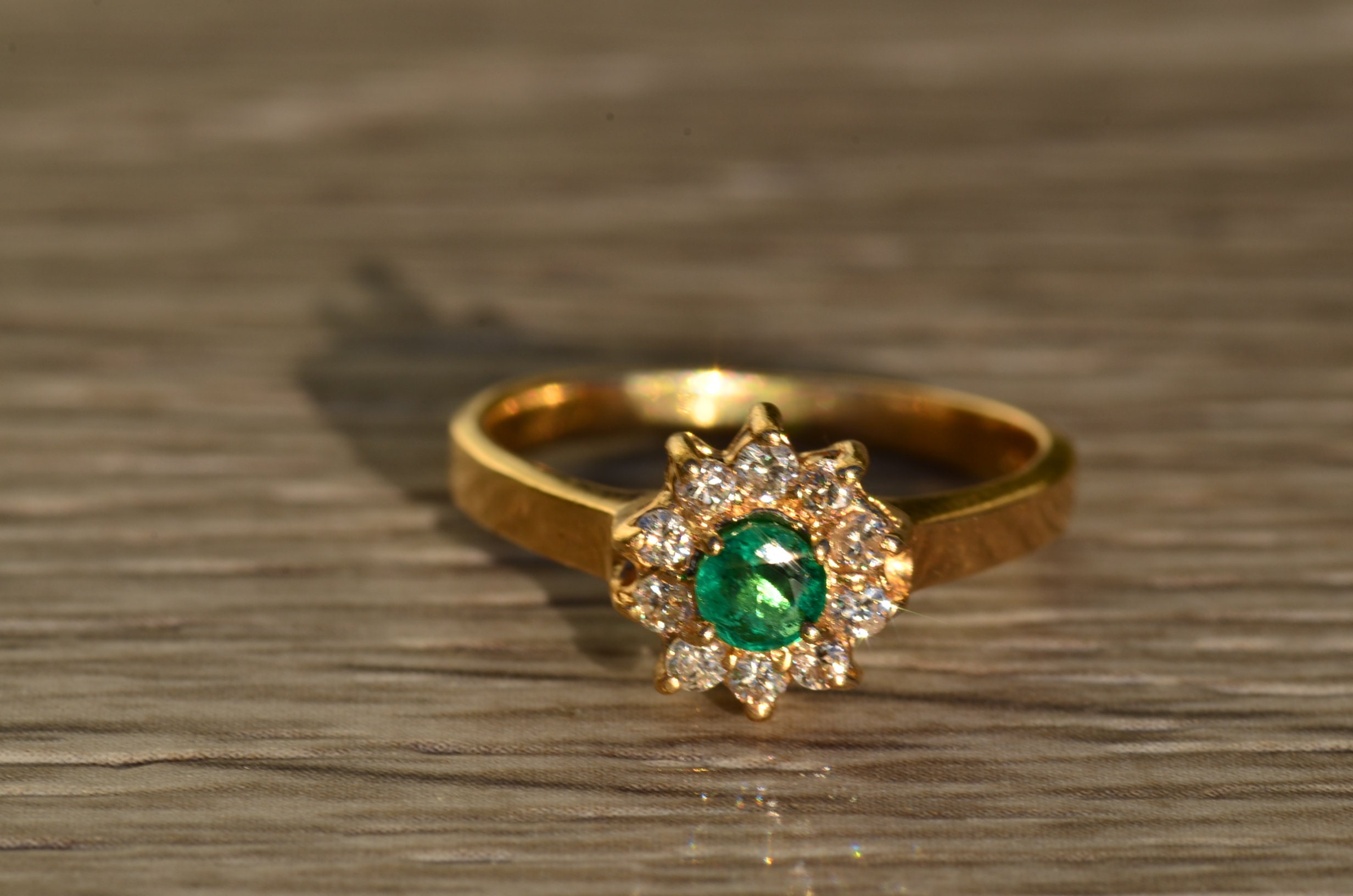 SOLD - The Fidella: Ladies 14K Emerald and Diamond Halo Ring - Image 6
