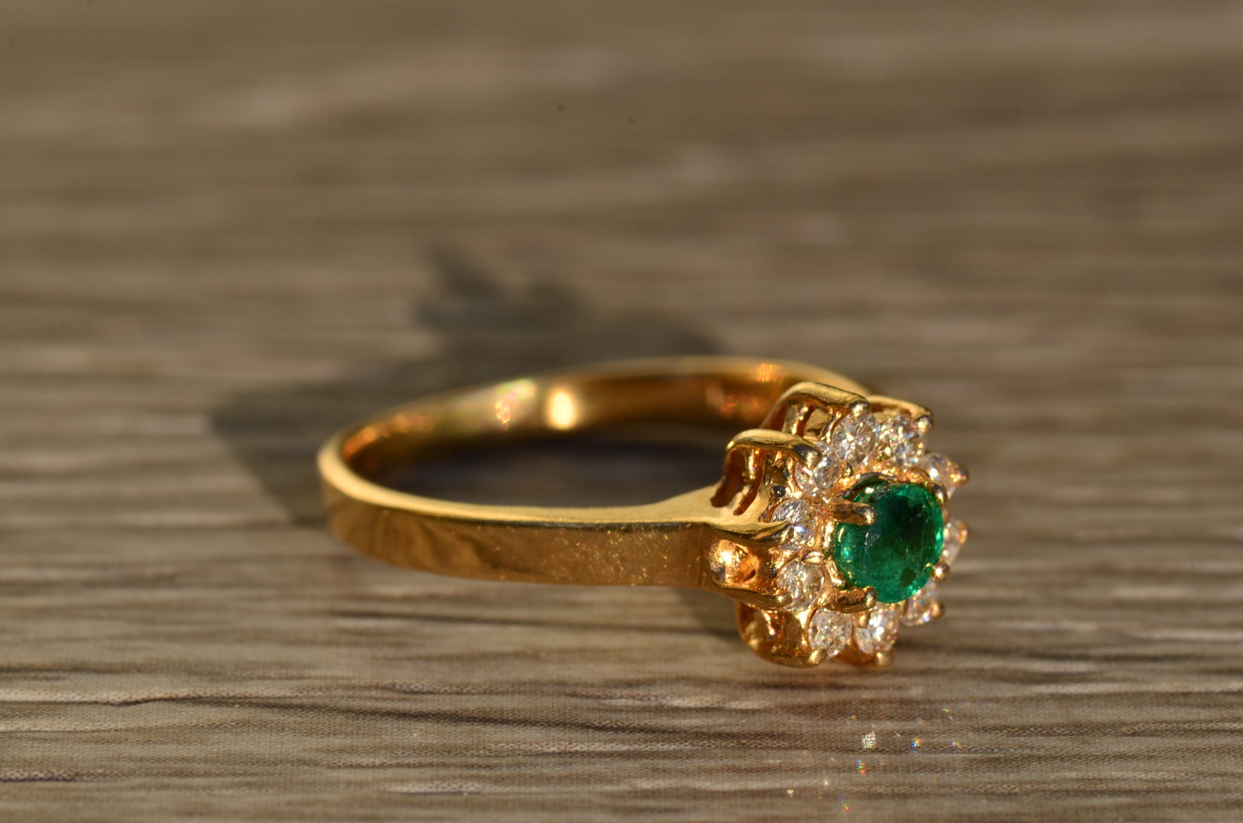 SOLD - The Fidella: Ladies 14K Emerald and Diamond Halo Ring - Image 5