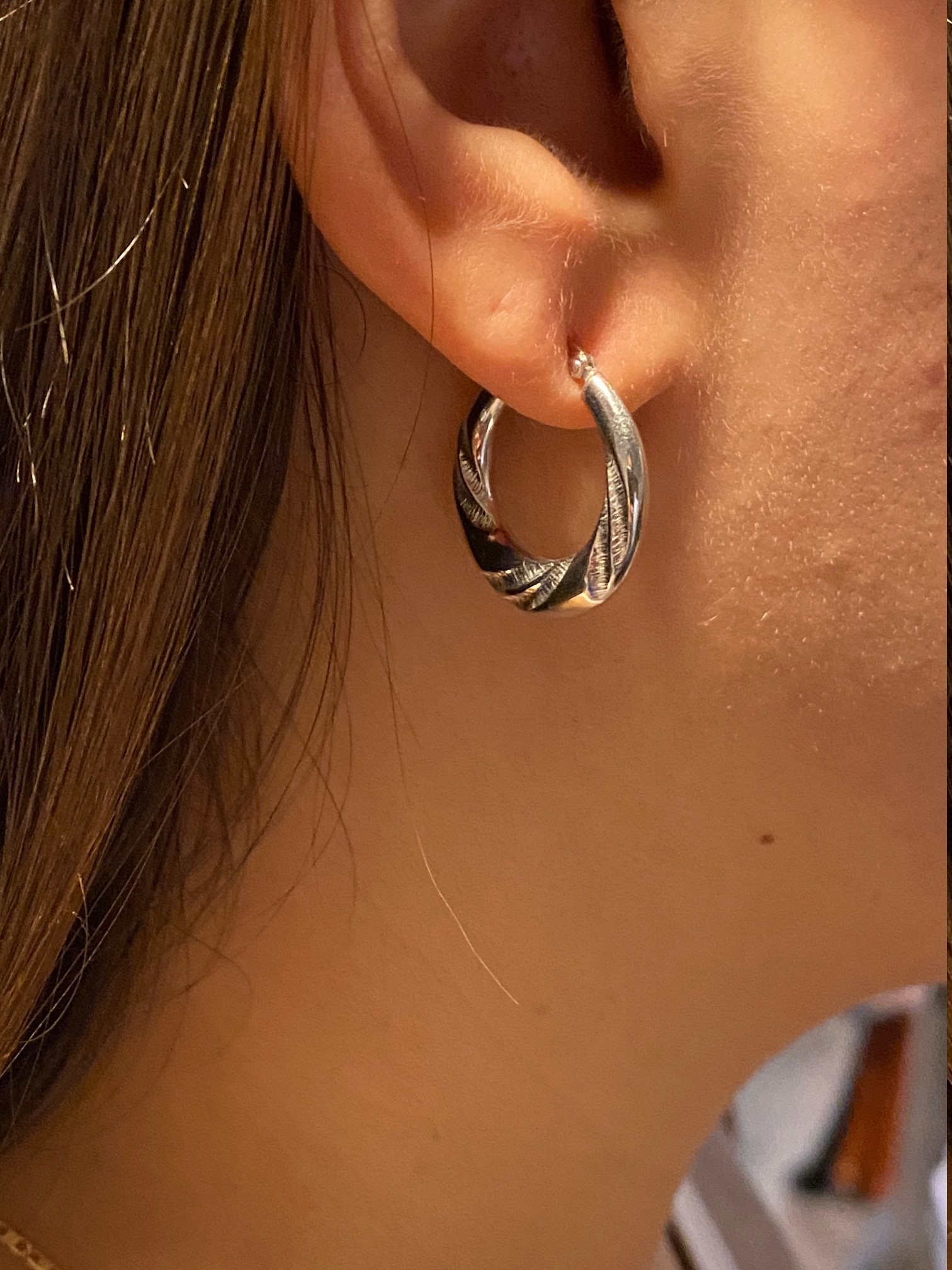 SOLD - The Tellins: 14K White Gold Textured Hoop Earrings - Image 5
