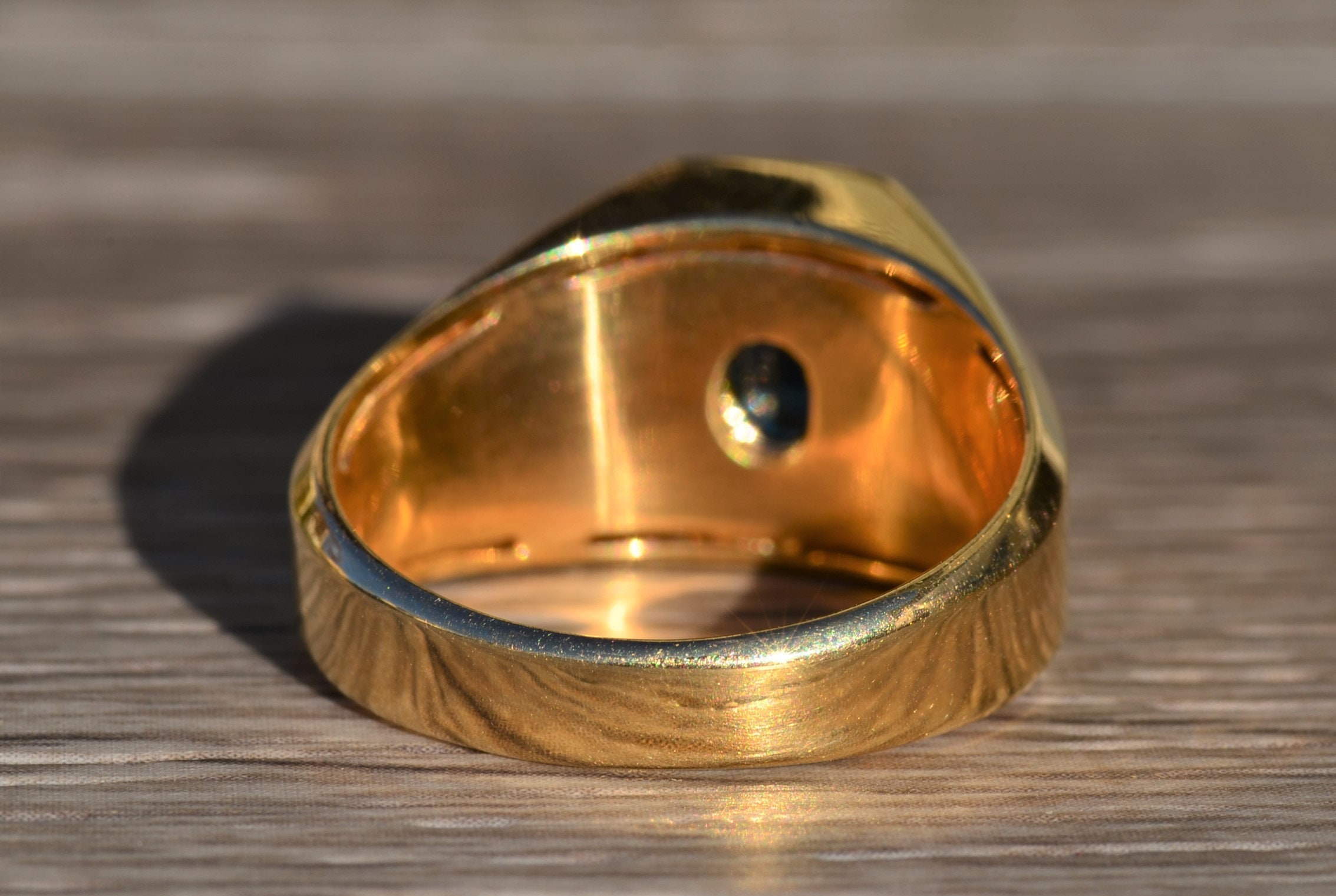 SOLD - The Kynan: Men's 14K Sapphire and Diamond Halo Ring - Image 4