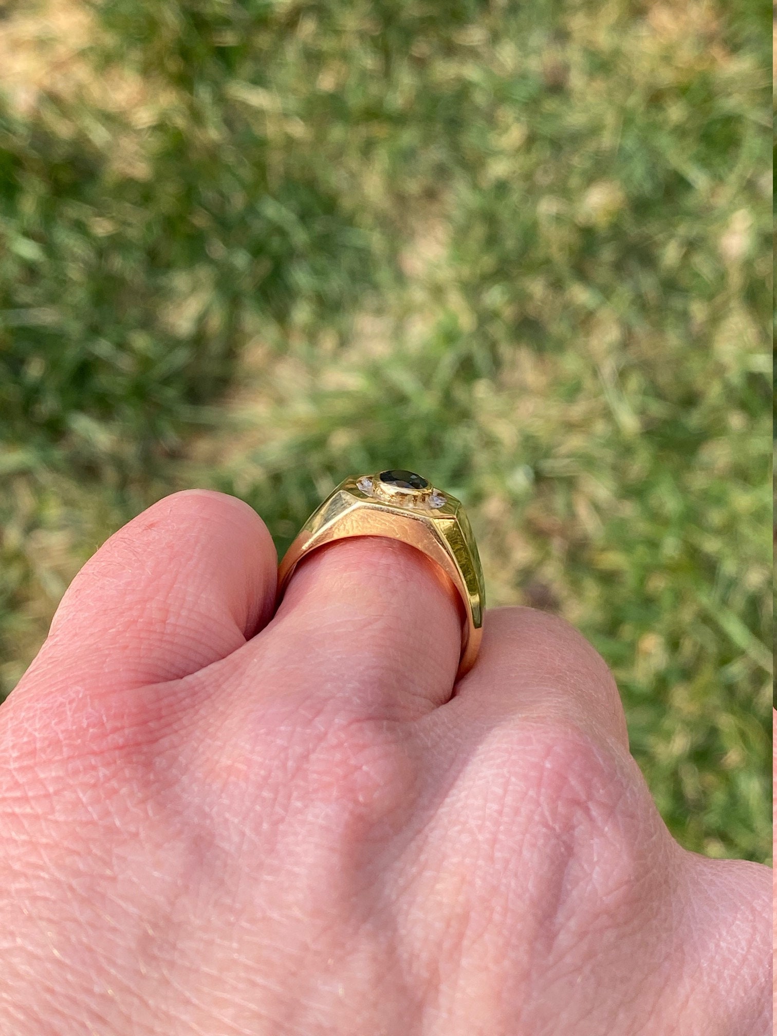 SOLD - The Kynan: Men's 14K Sapphire and Diamond Halo Ring - Image 9