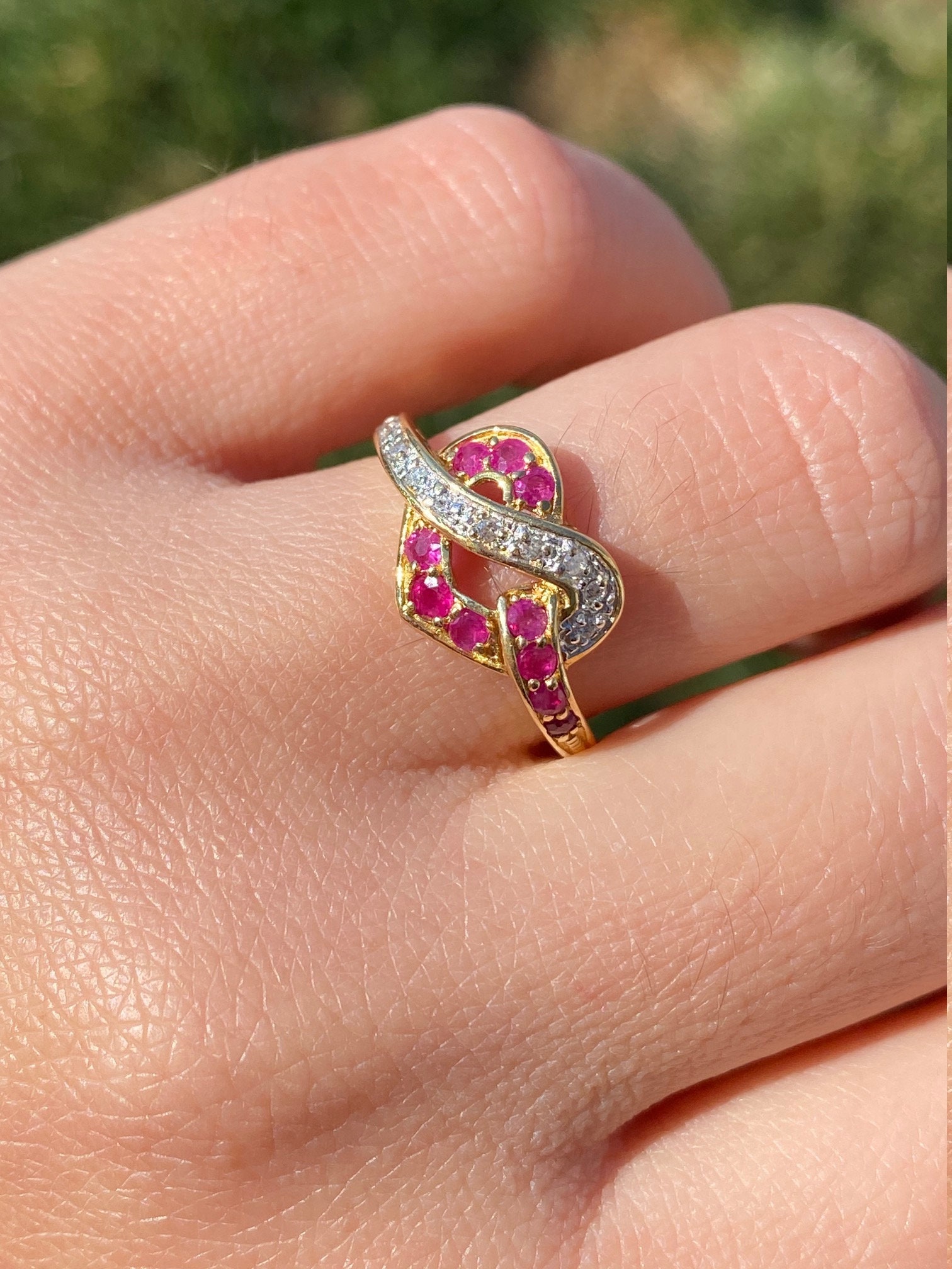 SOLD - The Rhodri: Ladies 14K Gold Bypass Heart Ring set with Rubies and Diamonds - Image 7