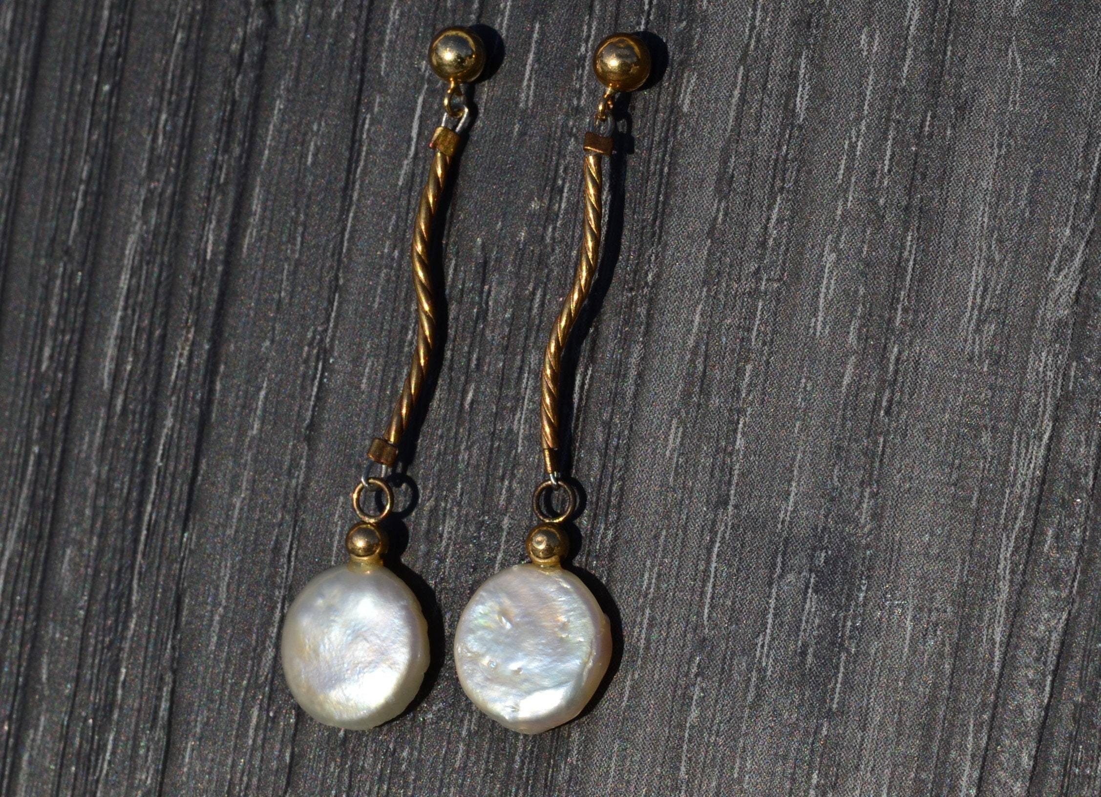 The Lourdes: Ladies Contemporary 14K Pearl Dangler Earrings - Image 2