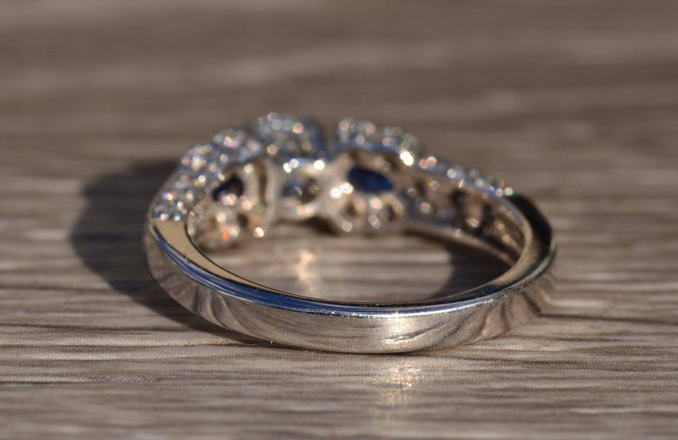The Orana: Ladies Ornate Diamond and Sapphire Engagement Ring in 14K - Image 3