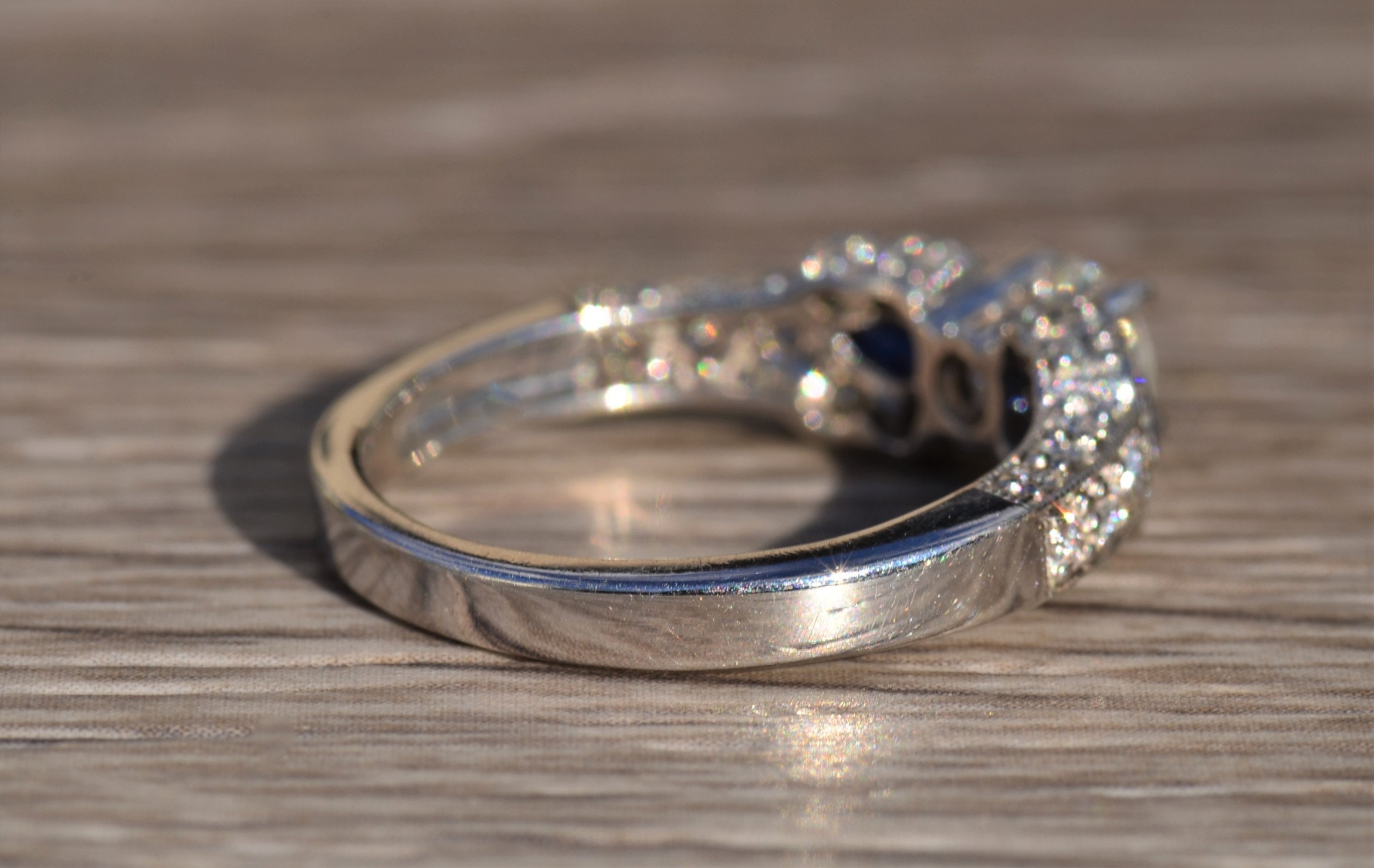 The Orana: Ladies Ornate Diamond and Sapphire Engagement Ring in 14K - Image 4