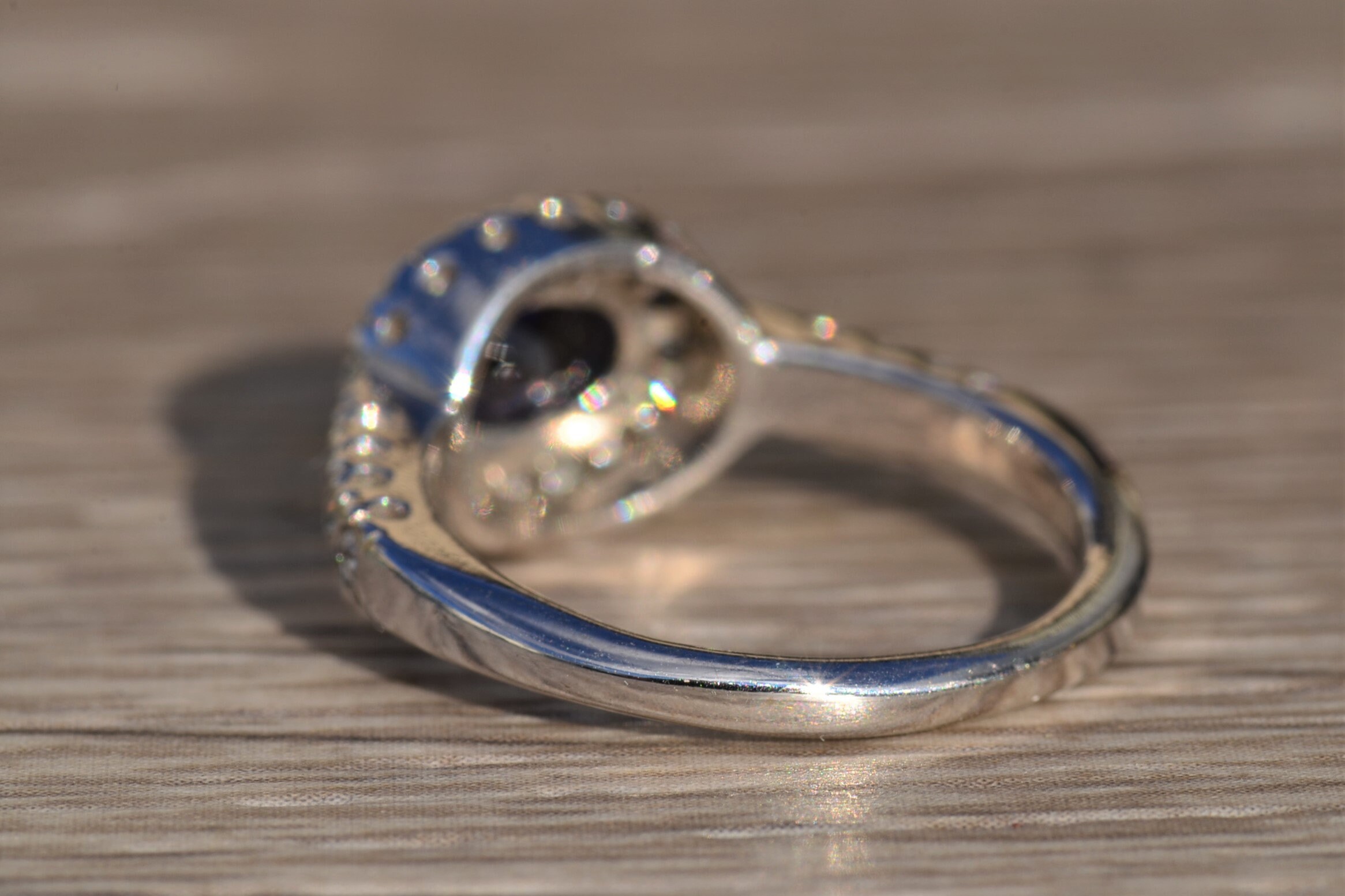The Circe: Ladies Iolite and Diamond Halo Ring in 14K - Image 3