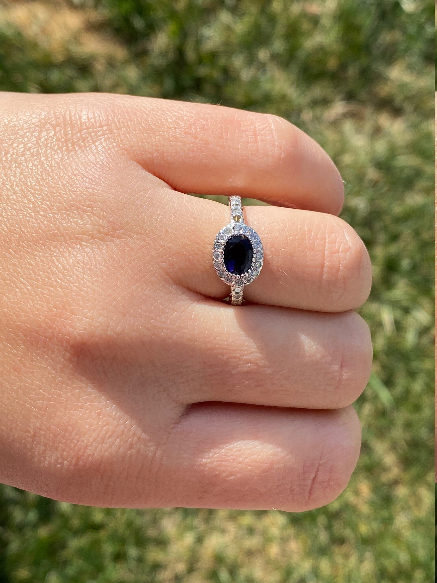 The Circe: Ladies Iolite and Diamond Halo Ring in 14K - Image 9