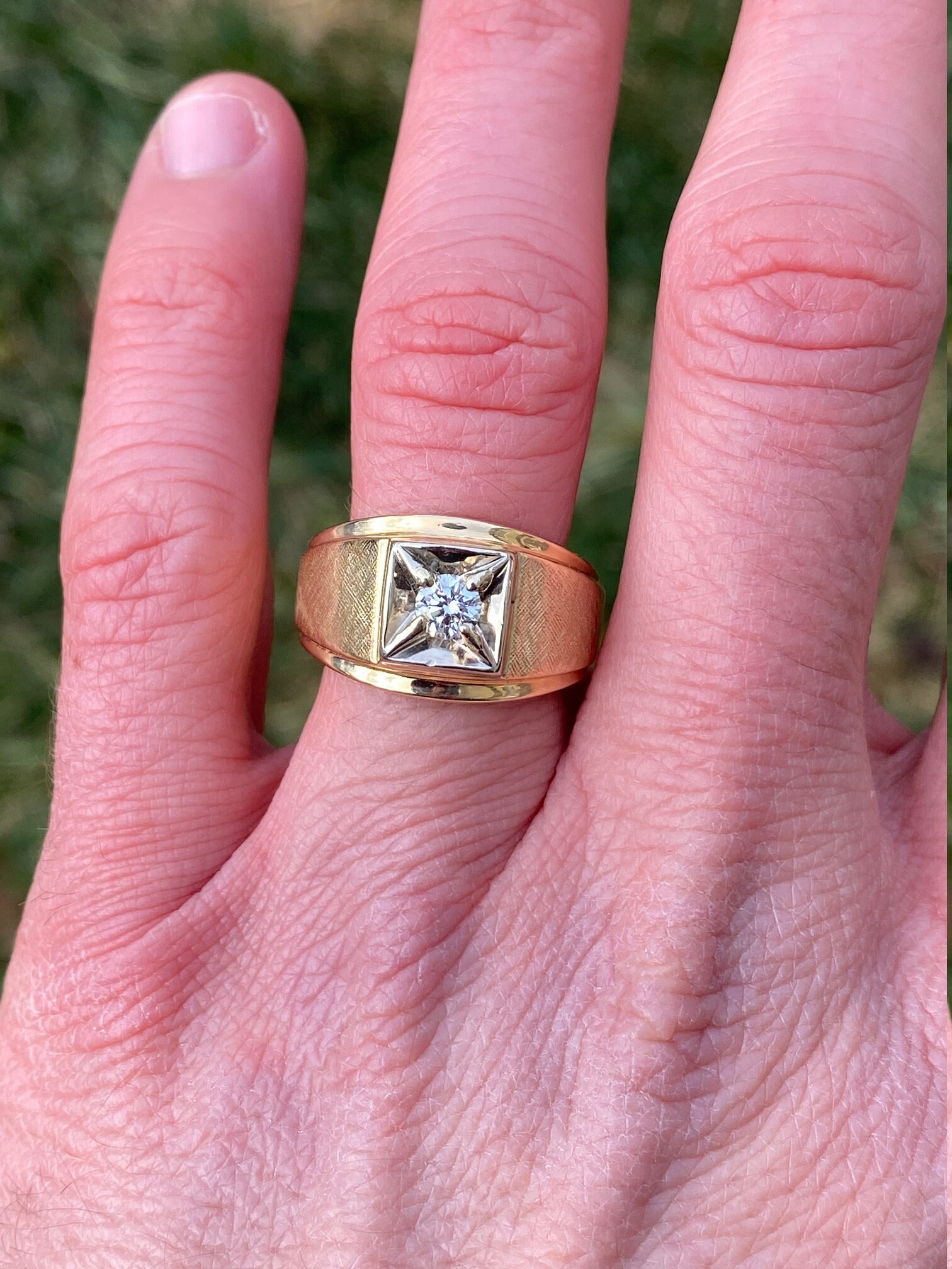 SOLD - The Hadria: Gentleman's Vintage Diamond Ring in 14K Yellow Gold - Image 6