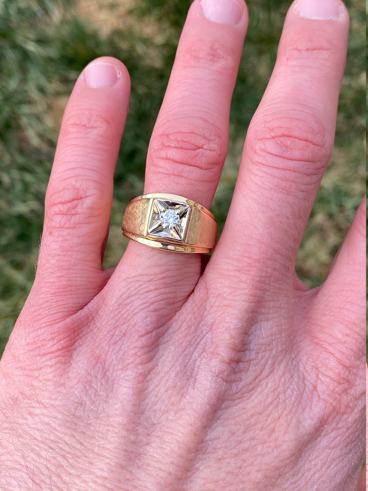 SOLD - The Hadria: Gentleman's Vintage Diamond Ring in 14K Yellow Gold - Image 9