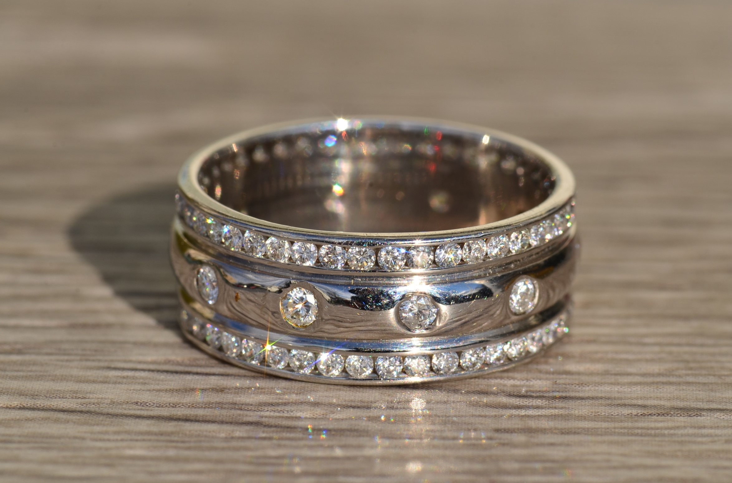 The Irida: Ladies 14K Wide Diamond Eternity Band - Image 2