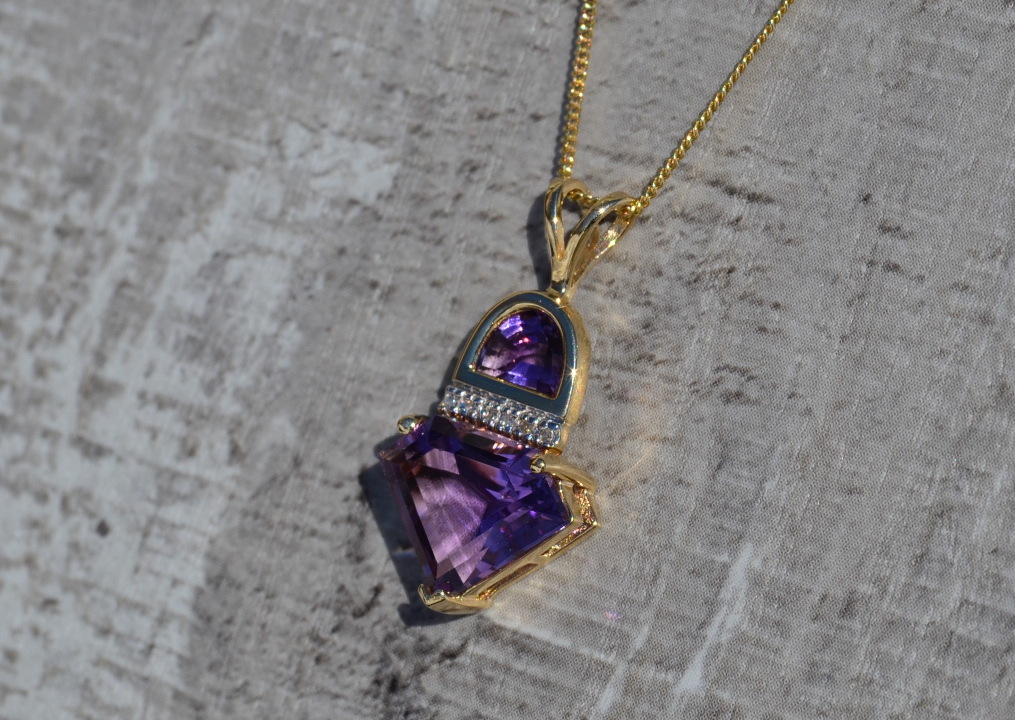 The Livia: Ladies Contemporary Amethyst and Diamond Necklace in 14K - Image 2