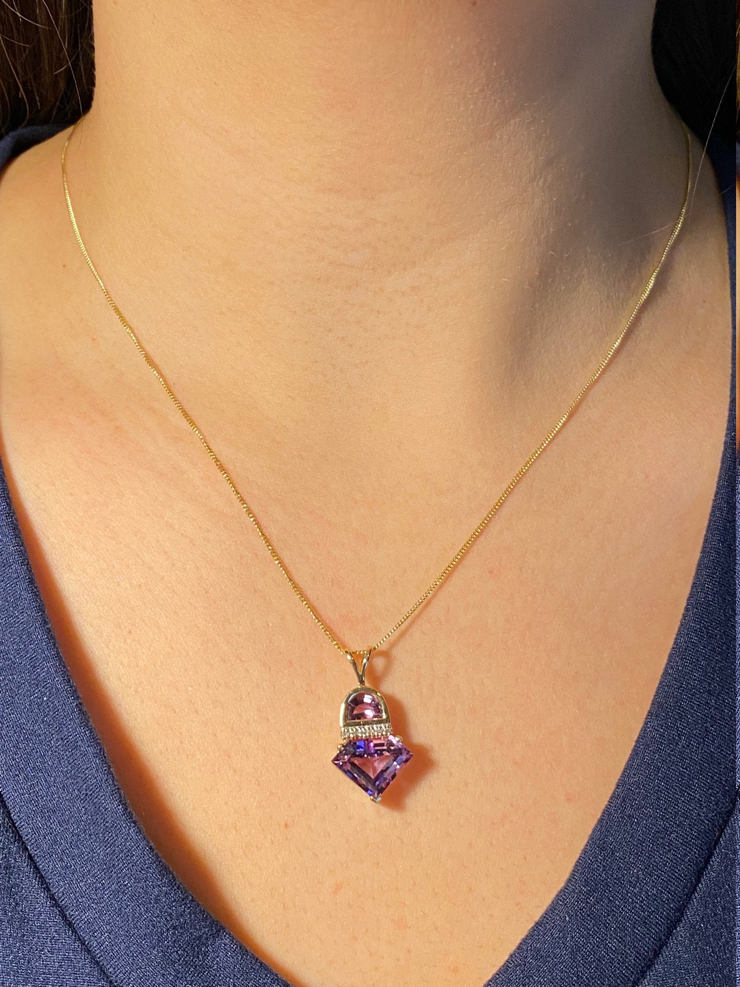 The Livia: Ladies Contemporary Amethyst and Diamond Necklace in 14K - Image 3