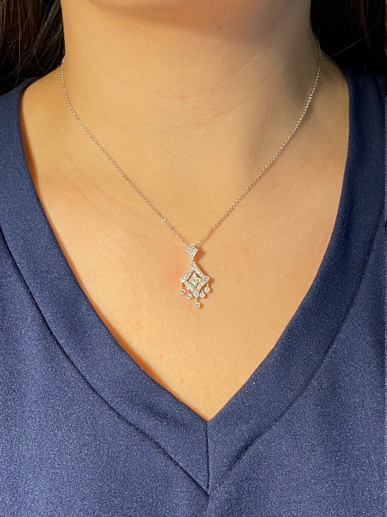The Vivienne: Ladies 18K White Gold and Diamond Drop Necklace - Image 3