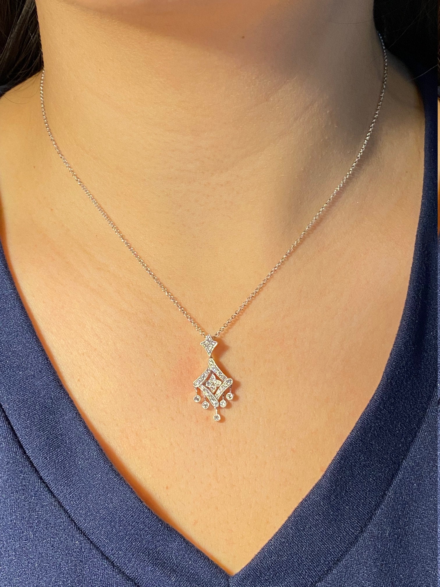 The Vivienne: Ladies 18K White Gold and Diamond Drop Necklace - Image 4
