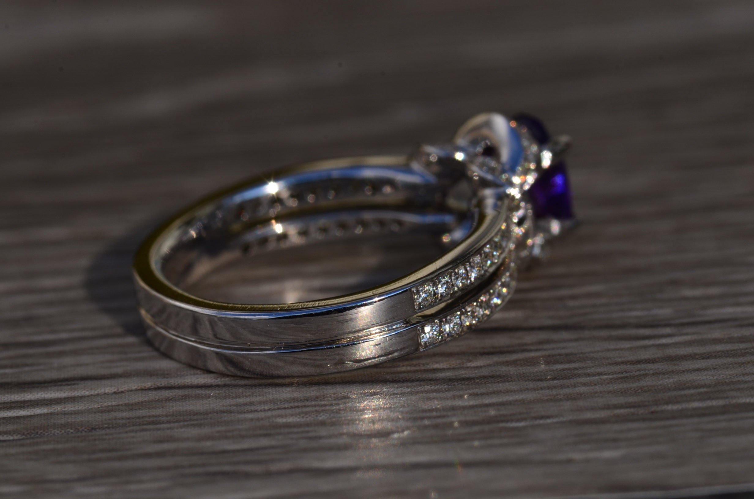 The Keltie: Ladies Signed Hearts on Fire Amethyst and Diamond Engagement Ring - Image 4
